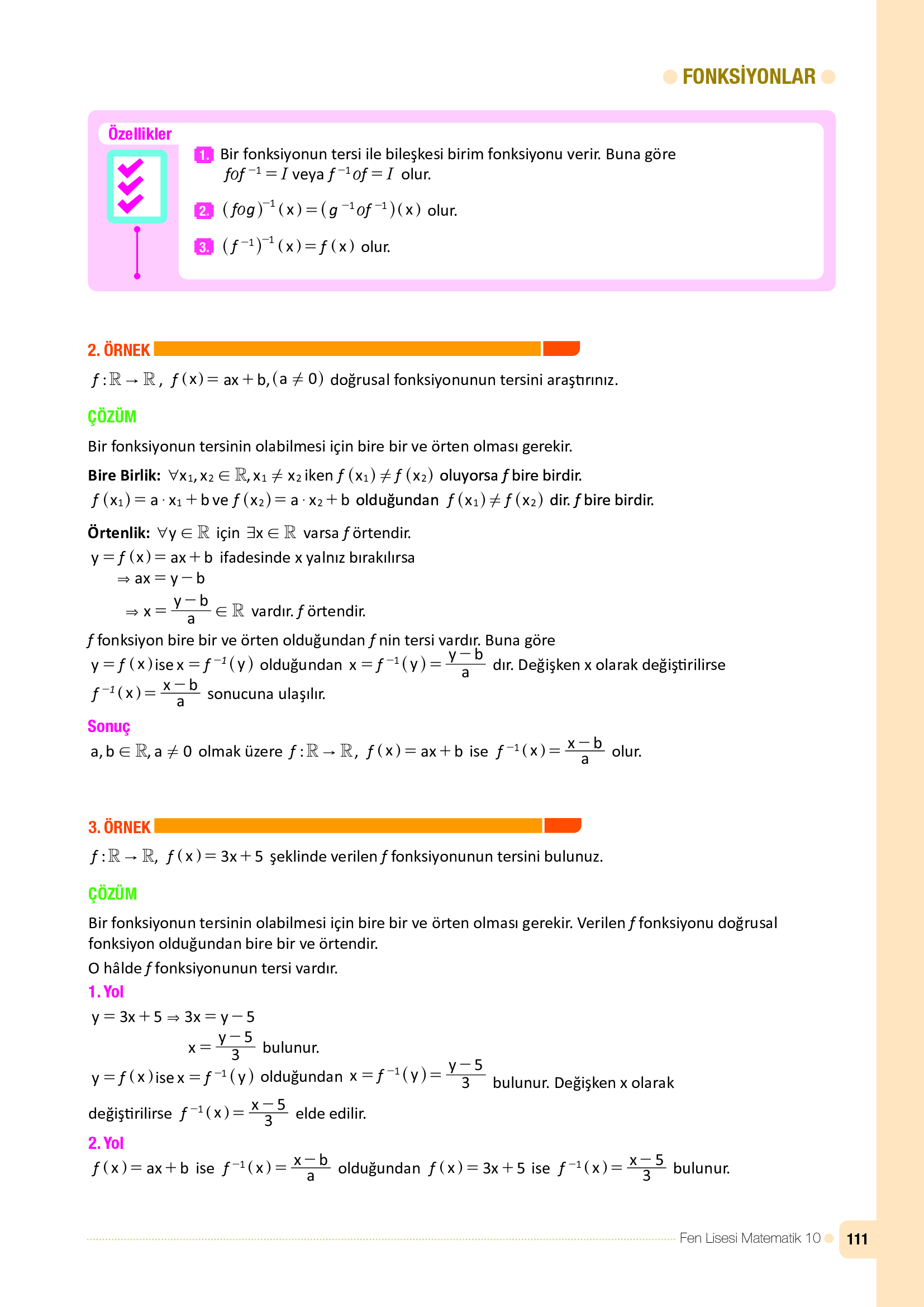 10. Sınıf Meb Yayınları Fen Lisesi Matematik Ders Kitabı Sayfa 111 Cevapları