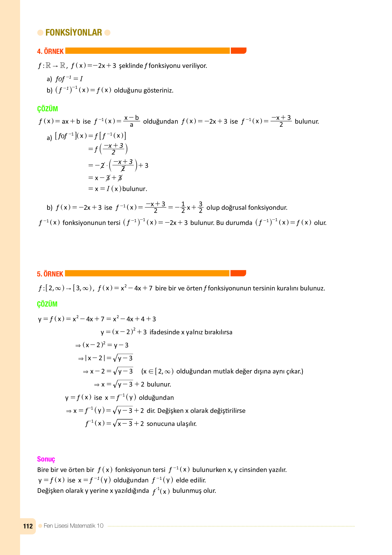 10. Sınıf Meb Yayınları Fen Lisesi Matematik Ders Kitabı Sayfa 112 Cevapları