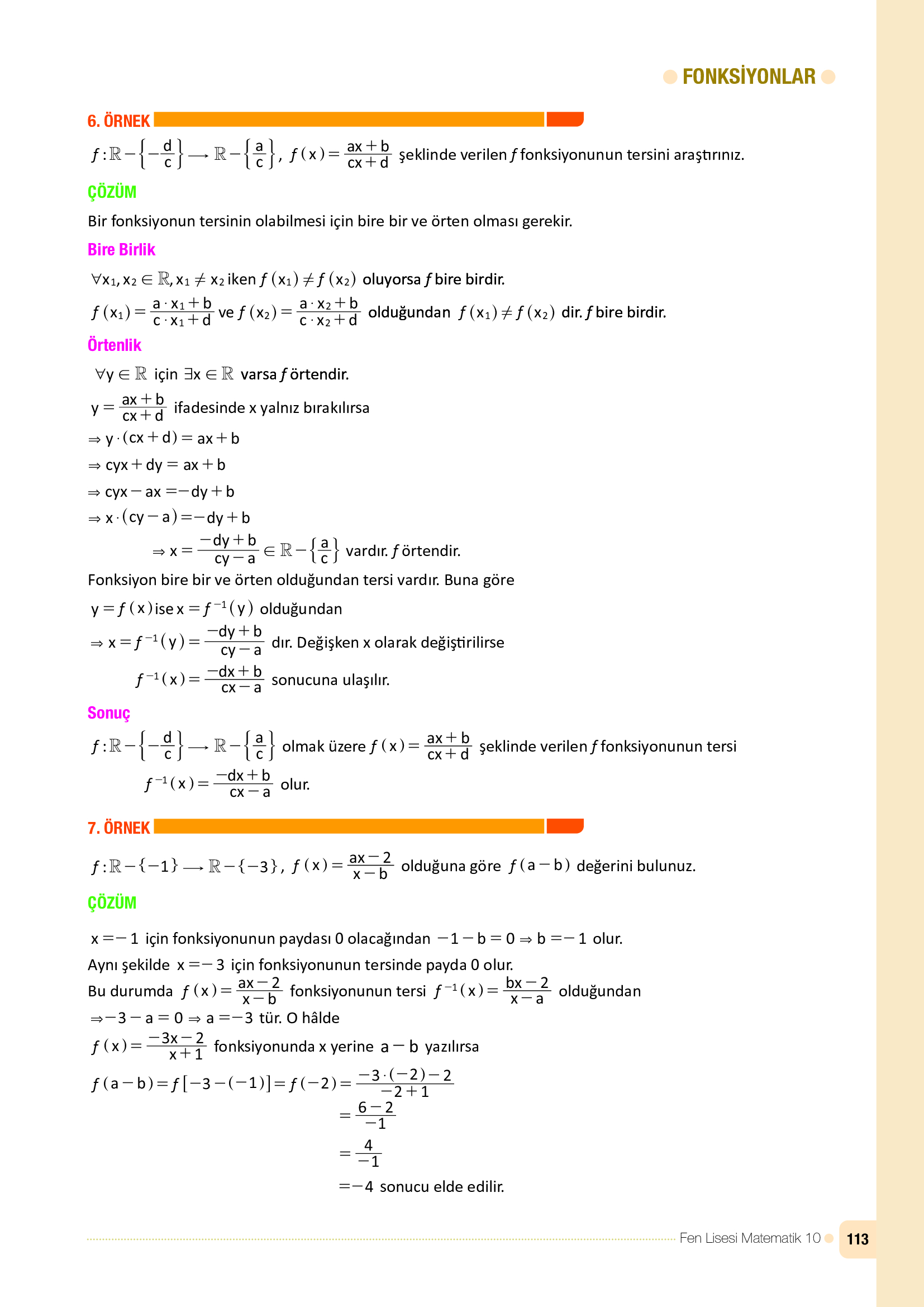 10. Sınıf Meb Yayınları Fen Lisesi Matematik Ders Kitabı Sayfa 113 Cevapları