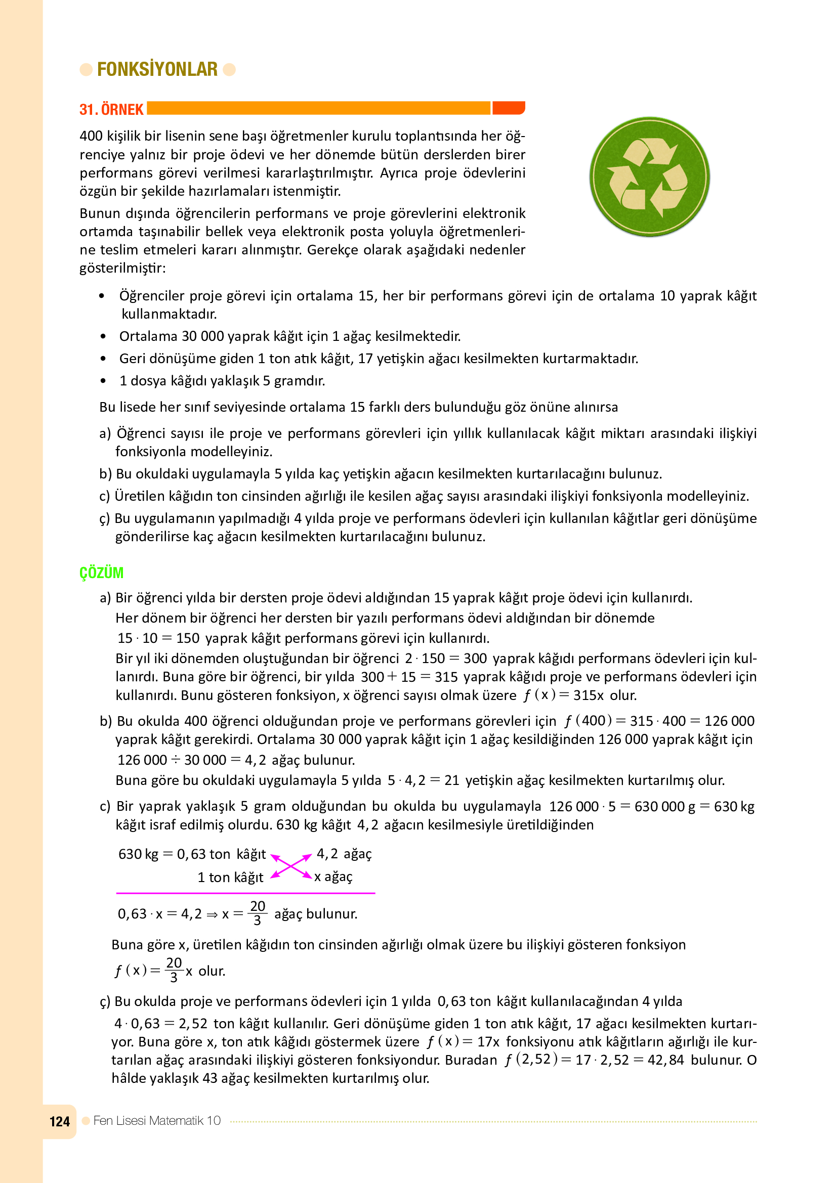 10. Sınıf Meb Yayınları Fen Lisesi Matematik Ders Kitabı Sayfa 124 Cevapları