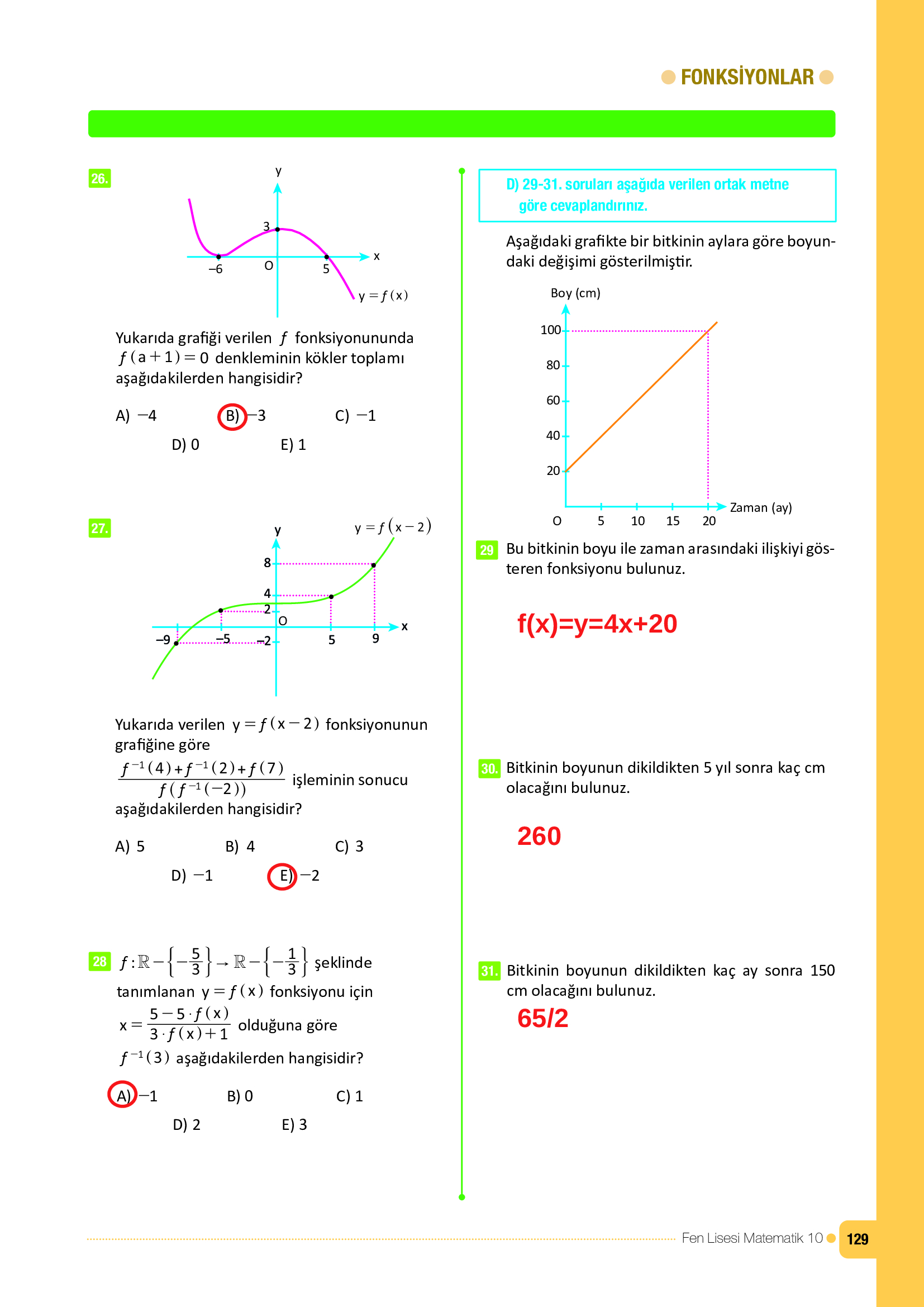 10. Sınıf Meb Yayınları Fen Lisesi Matematik Ders Kitabı Sayfa 129 Cevapları