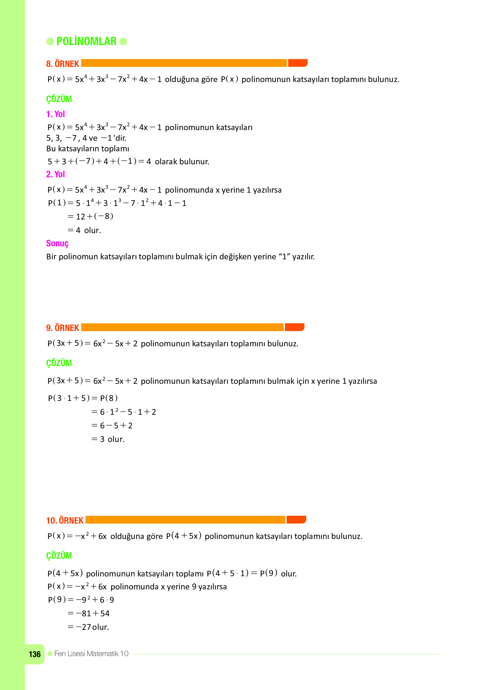 10. Sınıf Meb Yayınları Fen Lisesi Matematik Ders Kitabı Sayfa 136 Cevapları