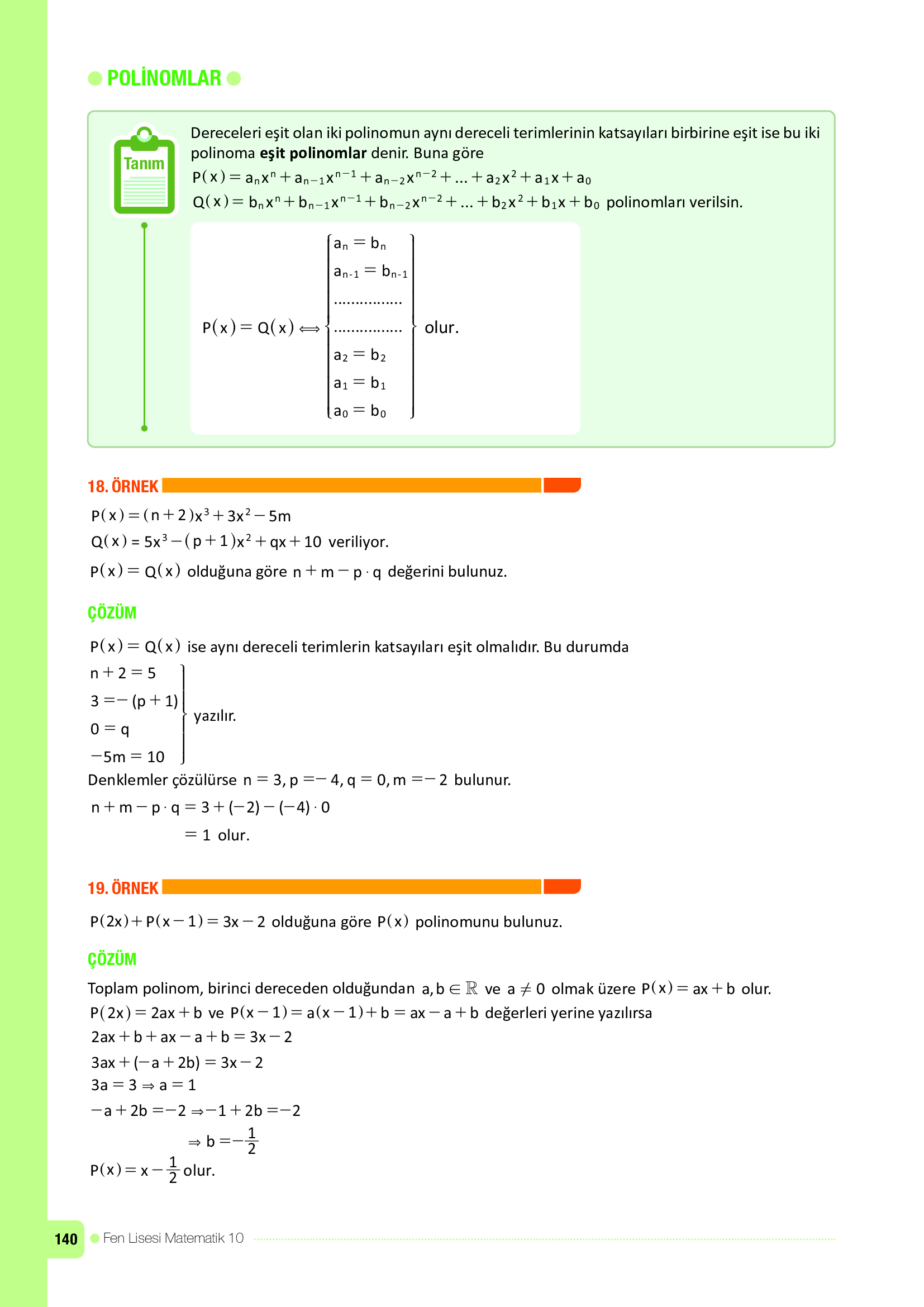 10. Sınıf Meb Yayınları Fen Lisesi Matematik Ders Kitabı Sayfa 140 Cevapları
