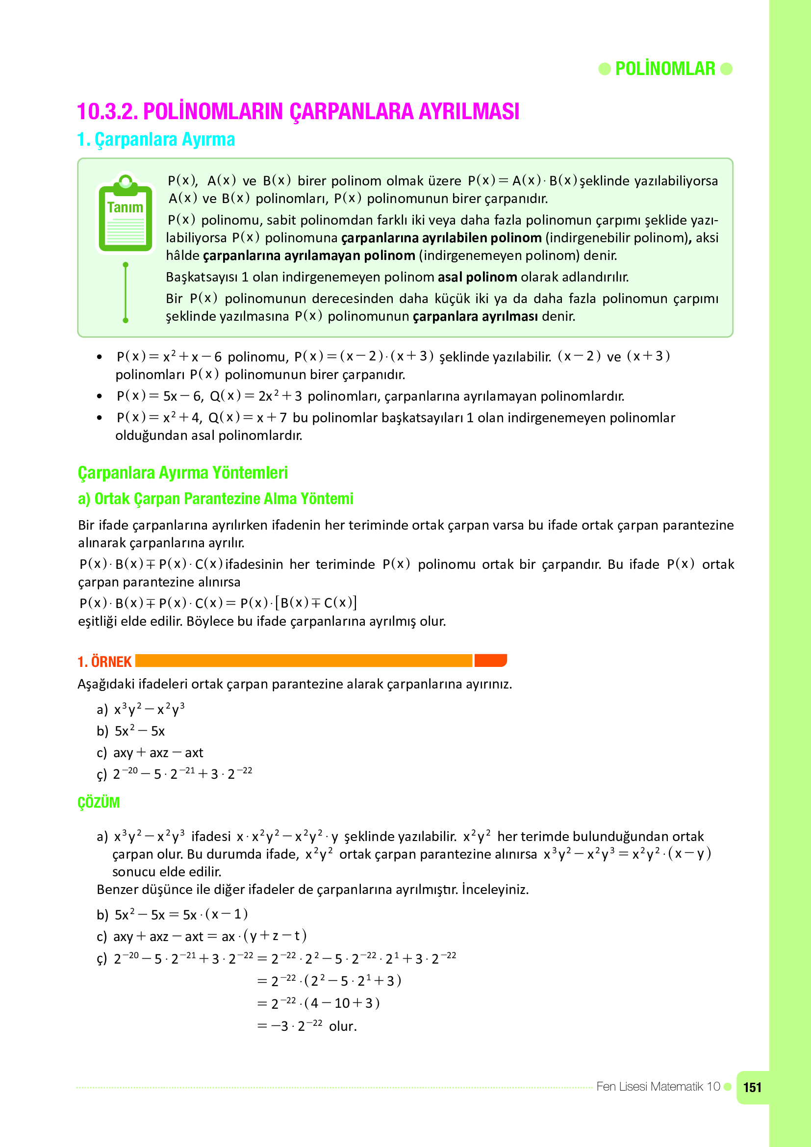 10. Sınıf Meb Yayınları Fen Lisesi Matematik Ders Kitabı Sayfa 151 Cevapları