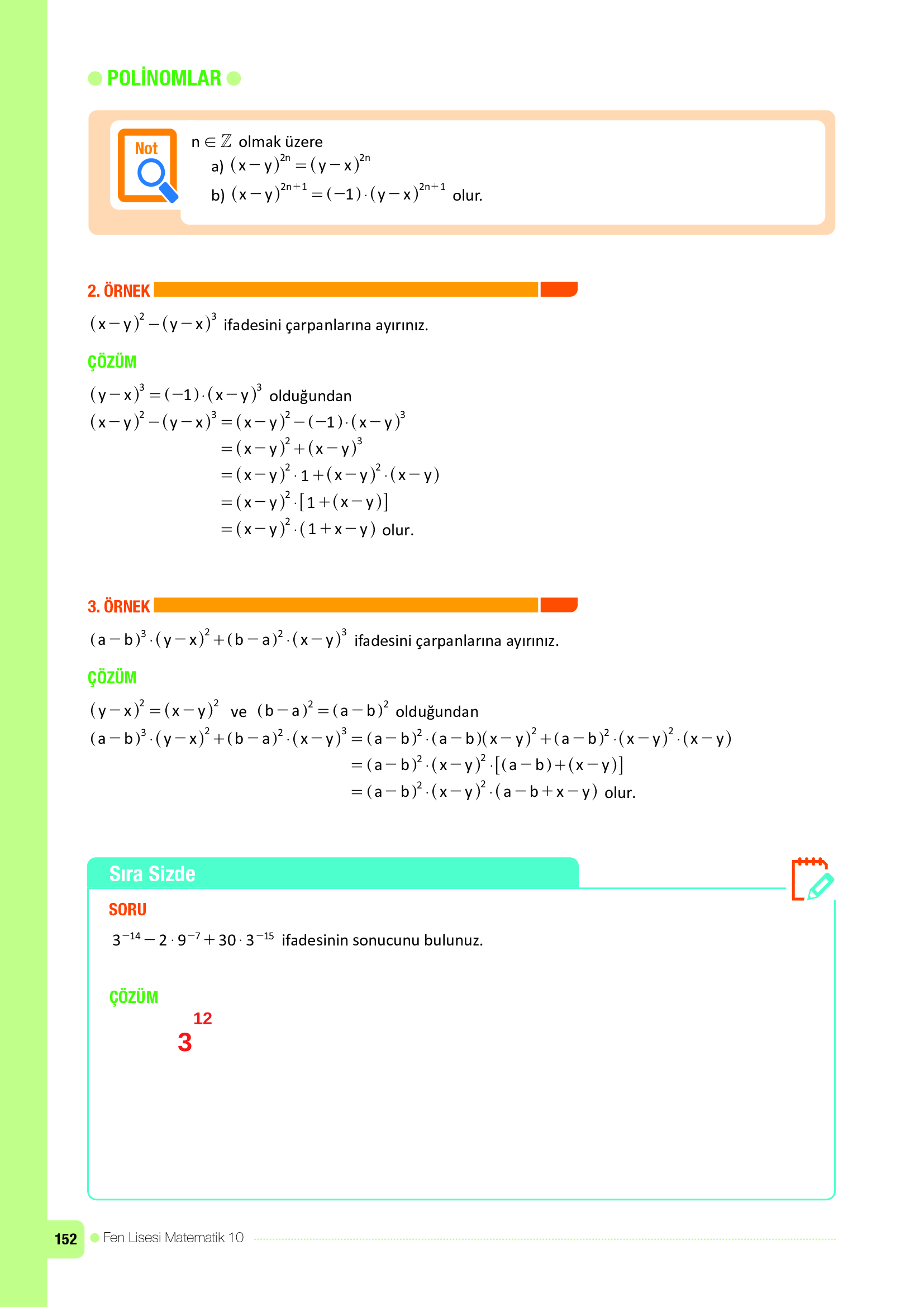10. Sınıf Meb Yayınları Fen Lisesi Matematik Ders Kitabı Sayfa 152 Cevapları