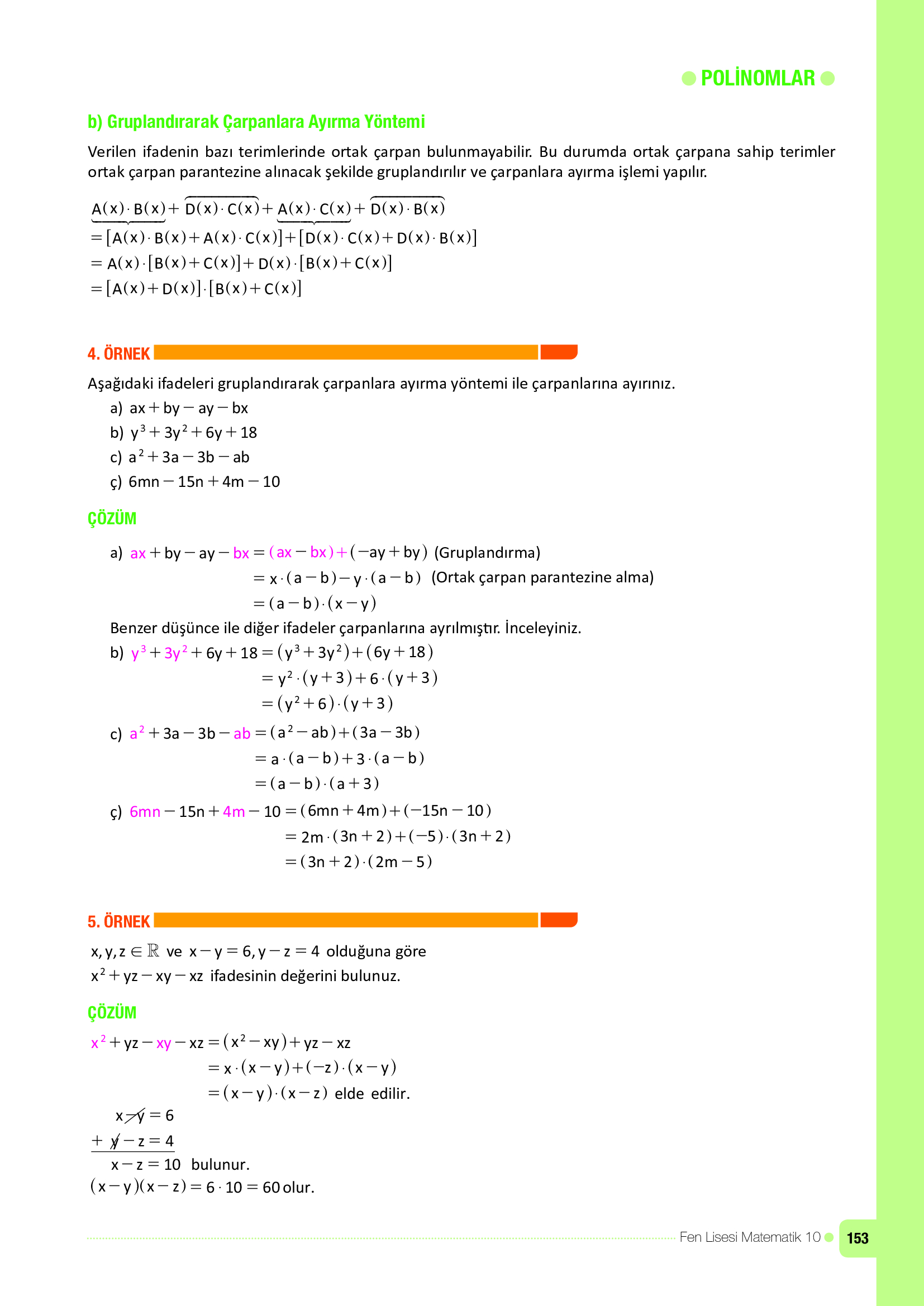 10. Sınıf Meb Yayınları Fen Lisesi Matematik Ders Kitabı Sayfa 153 Cevapları