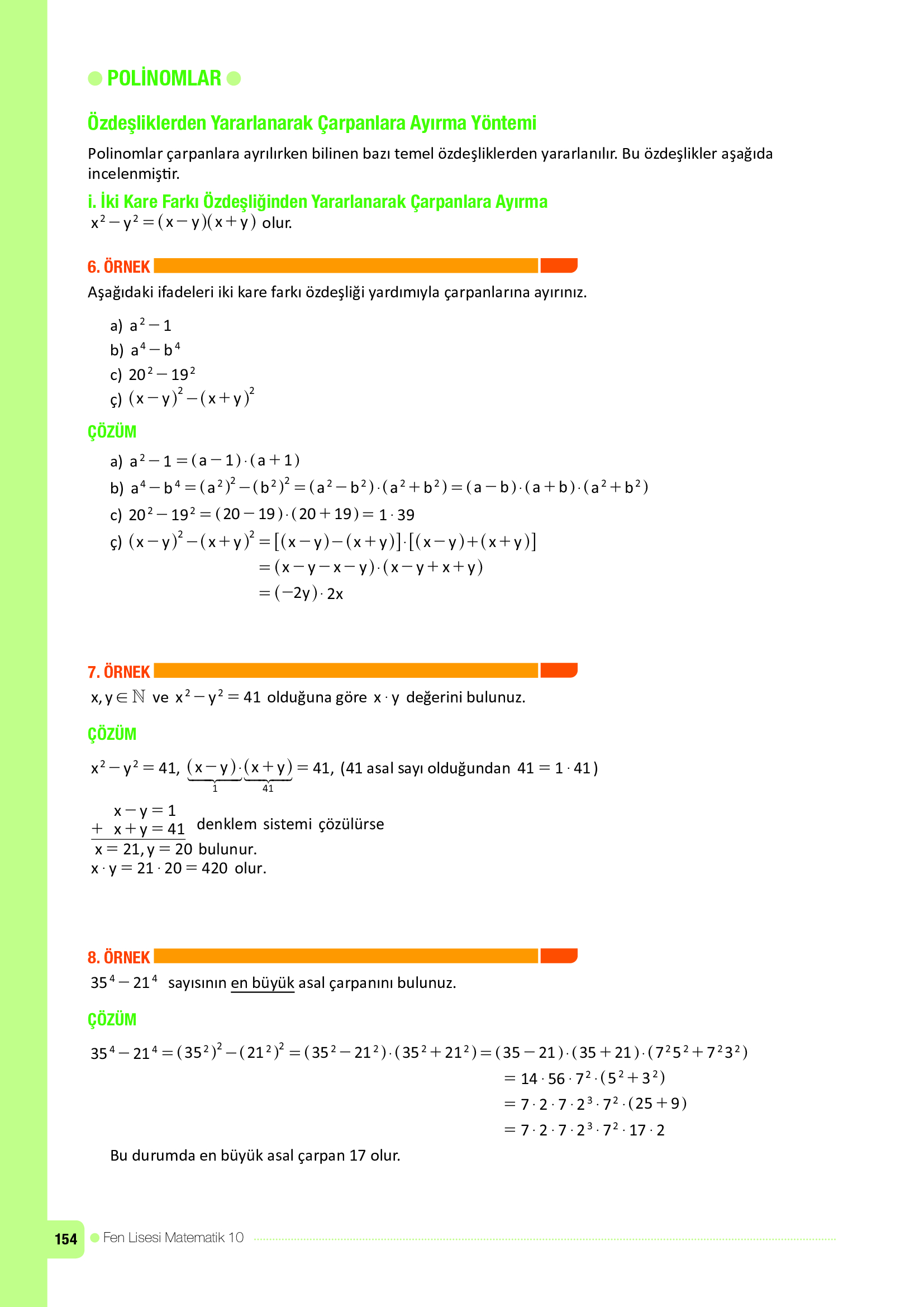10. Sınıf Meb Yayınları Fen Lisesi Matematik Ders Kitabı Sayfa 154 Cevapları