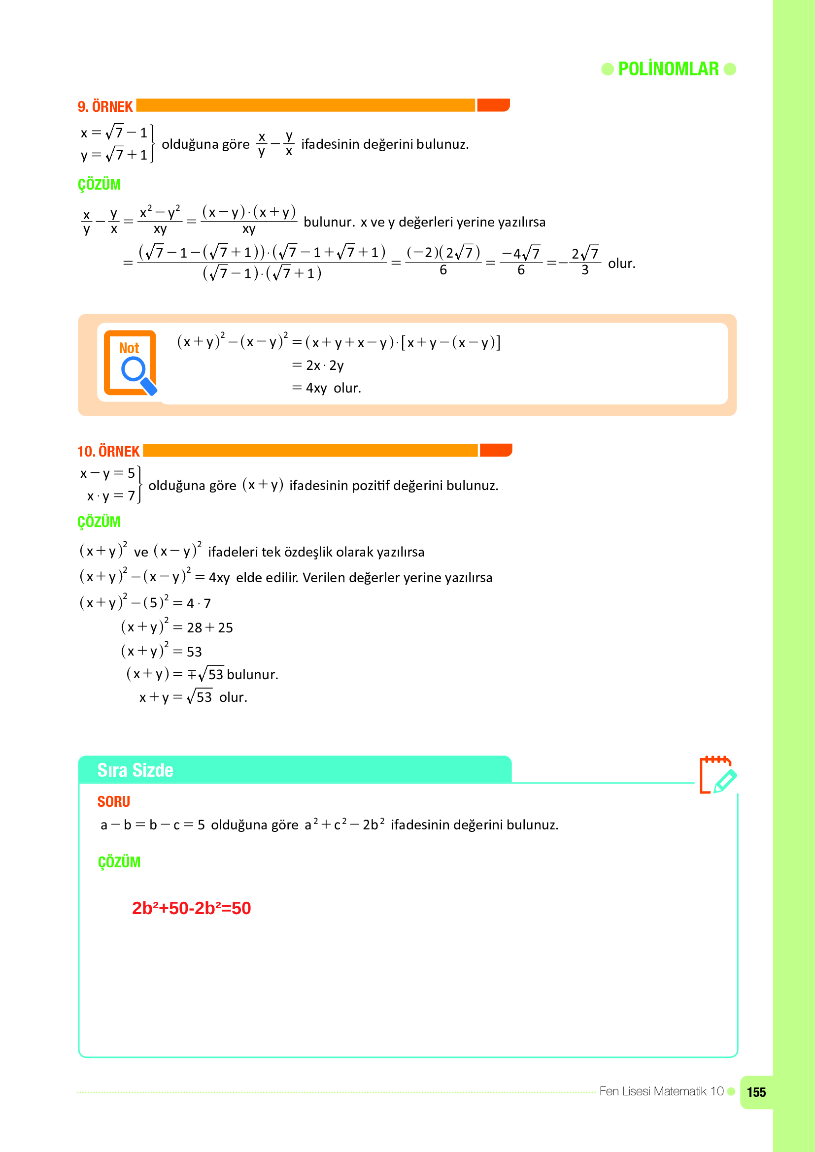 10. Sınıf Meb Yayınları Fen Lisesi Matematik Ders Kitabı Sayfa 155 Cevapları