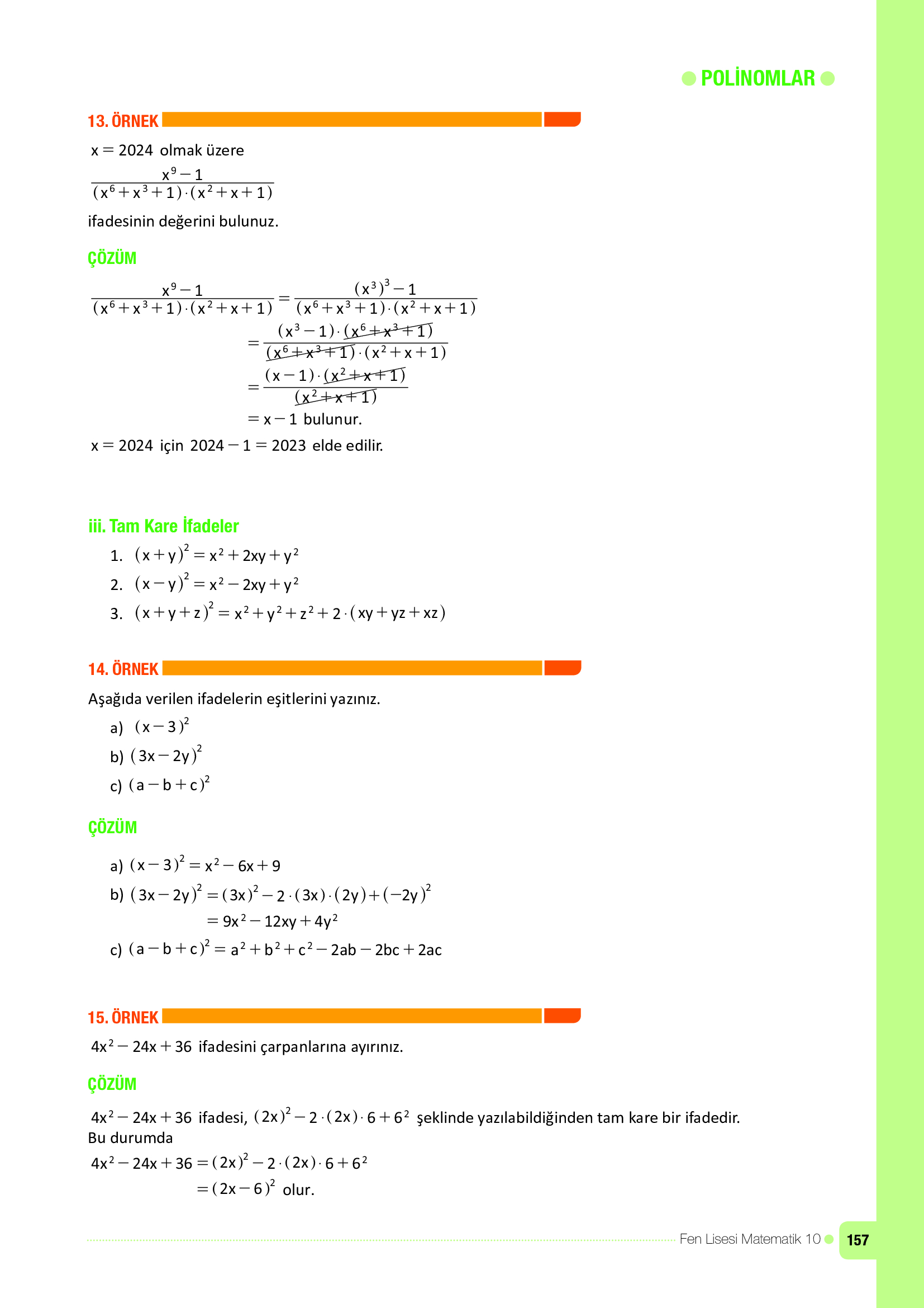 10. Sınıf Meb Yayınları Fen Lisesi Matematik Ders Kitabı Sayfa 157 Cevapları