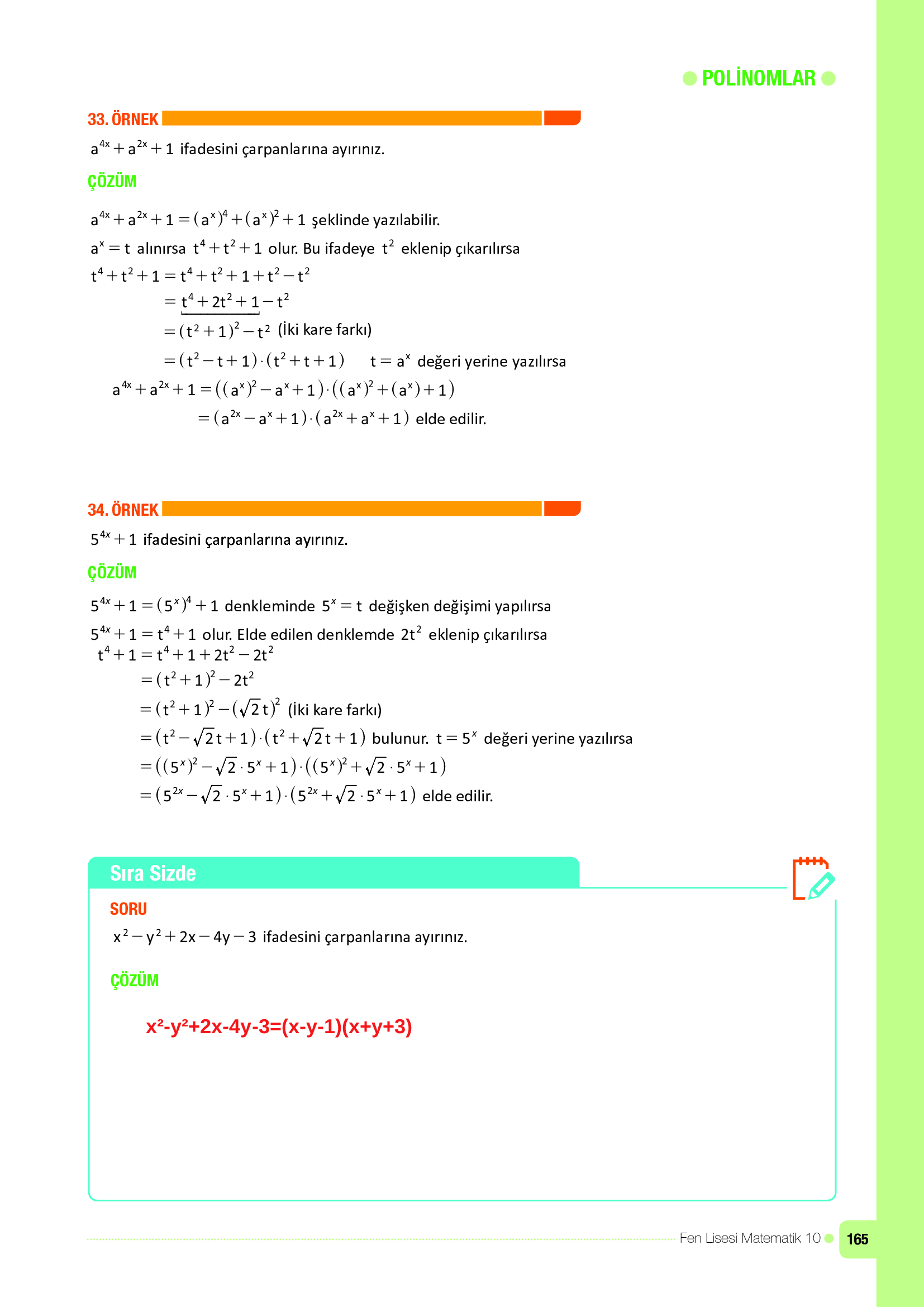 10. Sınıf Meb Yayınları Fen Lisesi Matematik Ders Kitabı Sayfa 165 Cevapları
