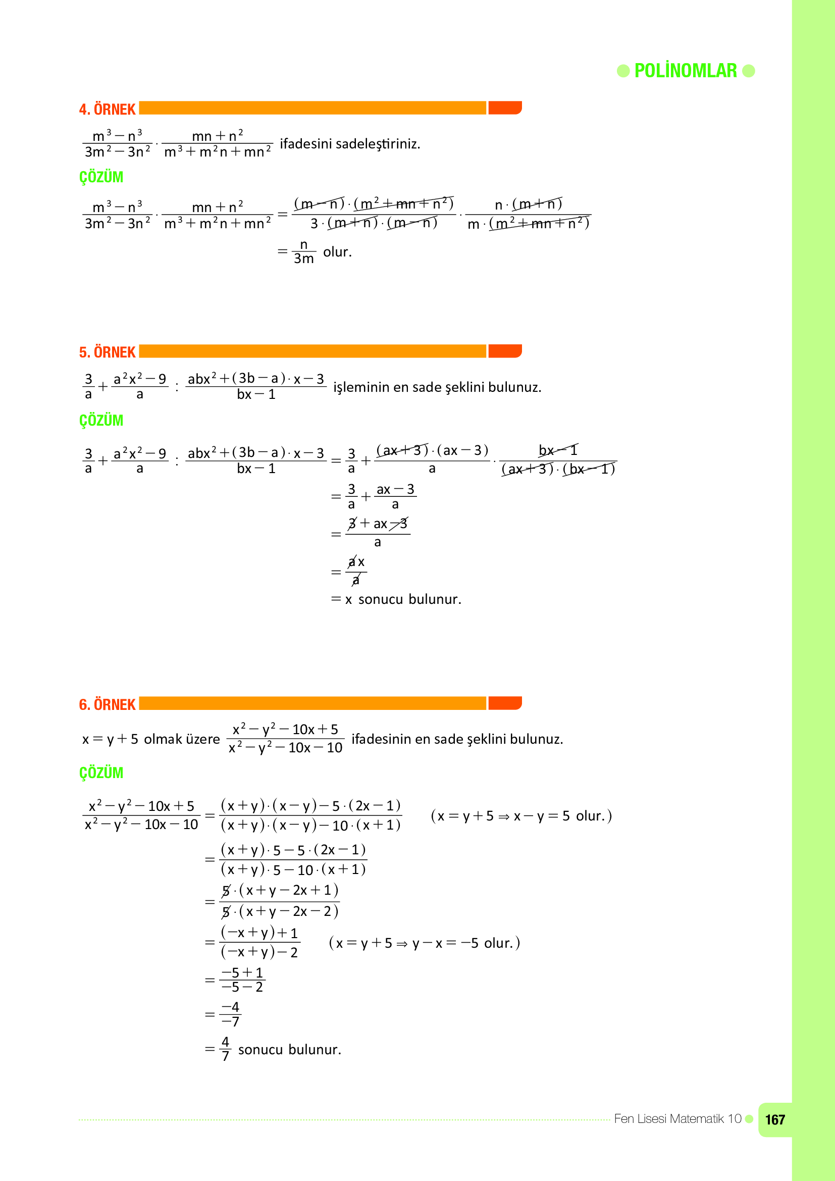 10. Sınıf Meb Yayınları Fen Lisesi Matematik Ders Kitabı Sayfa 167 Cevapları