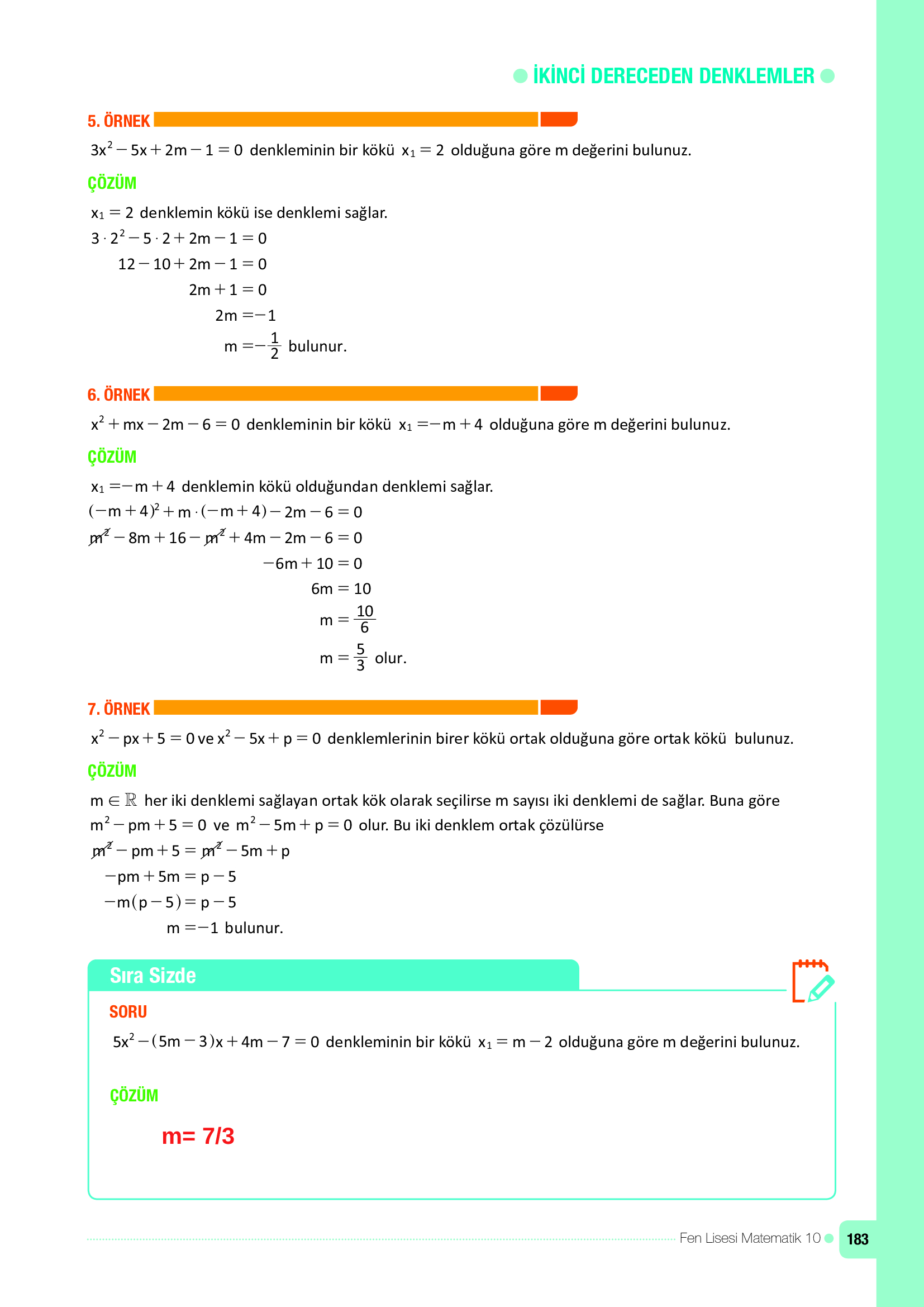 10. Sınıf Meb Yayınları Fen Lisesi Matematik Ders Kitabı Sayfa 183 Cevapları