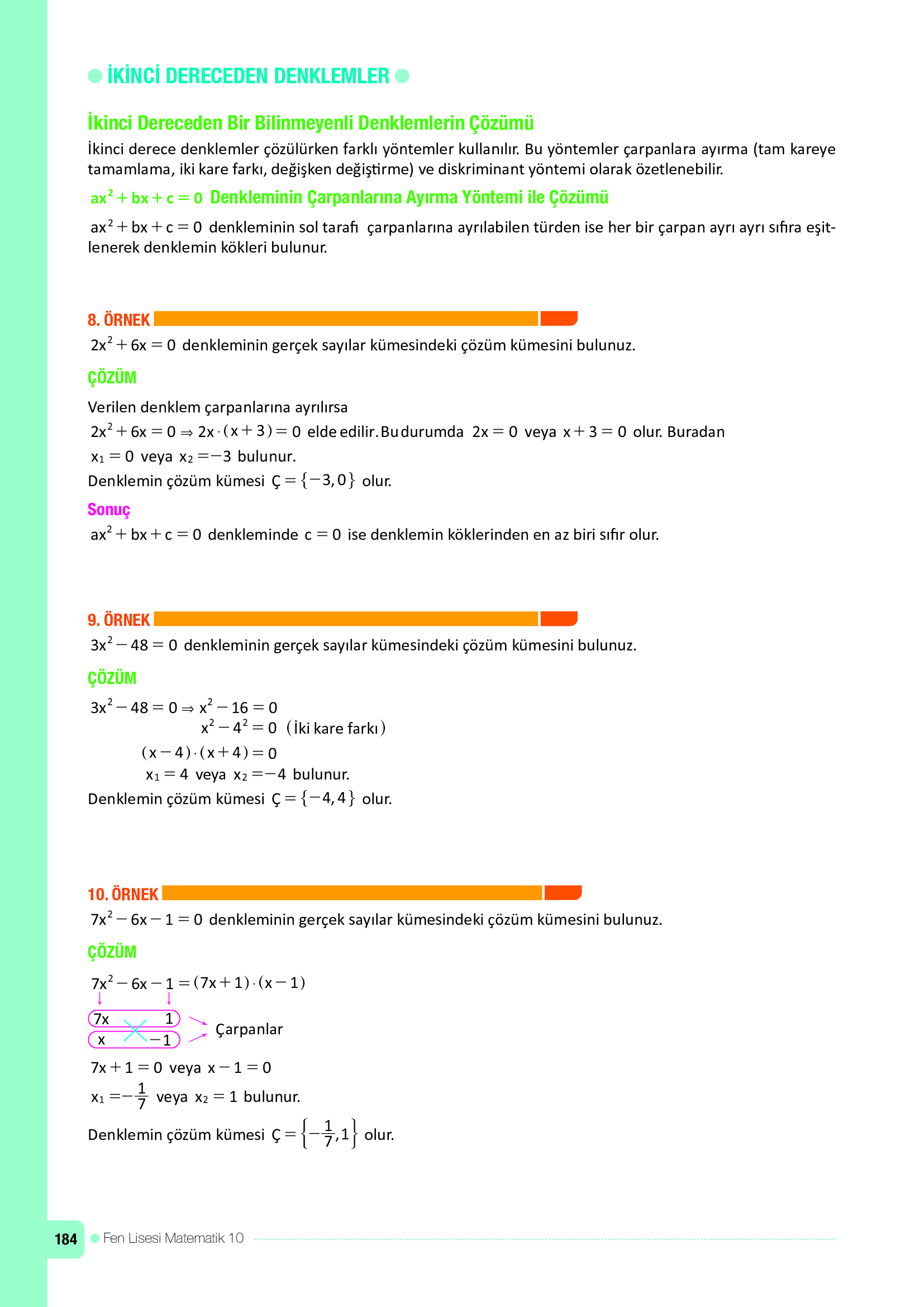10. Sınıf Meb Yayınları Fen Lisesi Matematik Ders Kitabı Sayfa 184 Cevapları