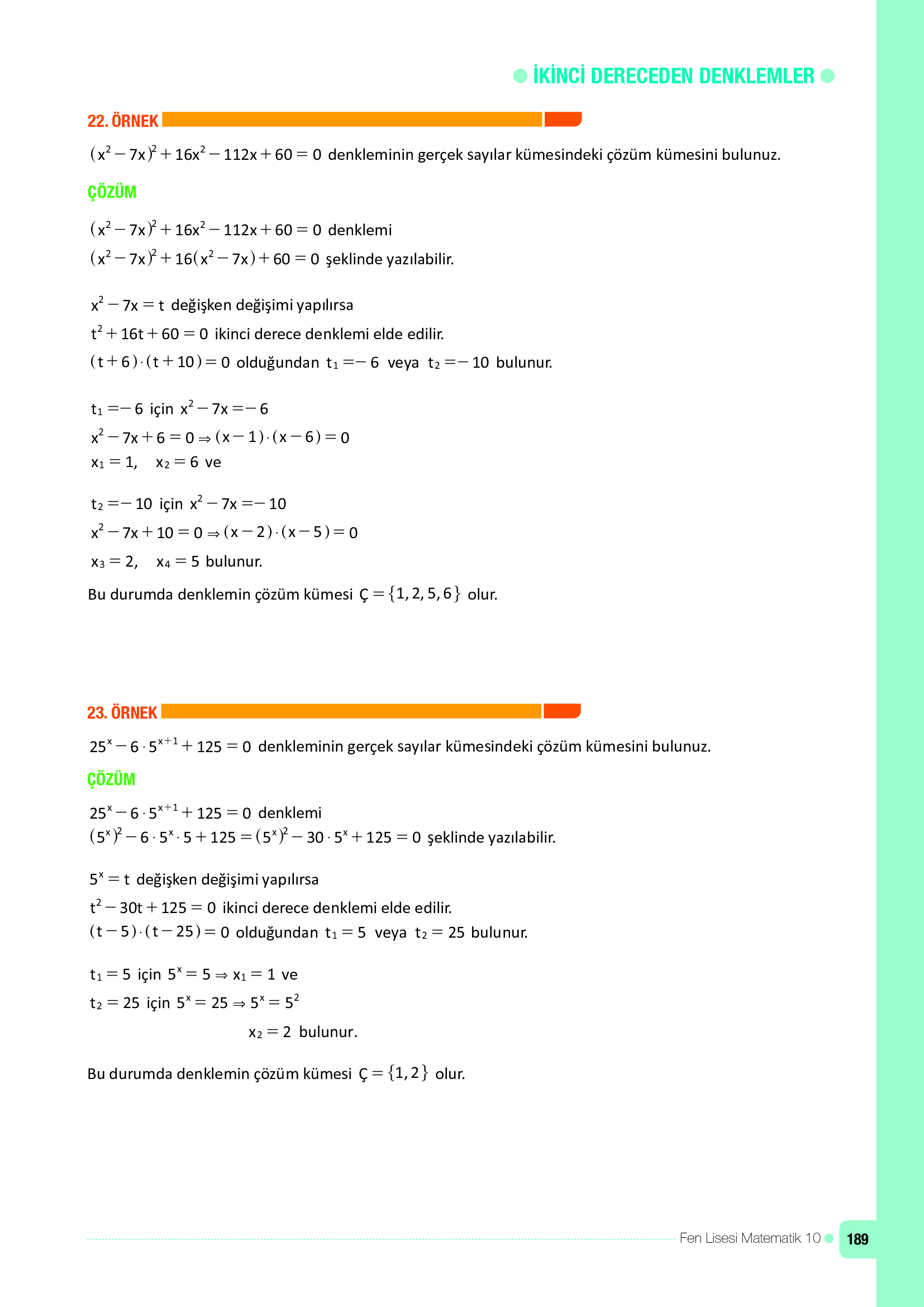 10. Sınıf Meb Yayınları Fen Lisesi Matematik Ders Kitabı Sayfa 189 Cevapları