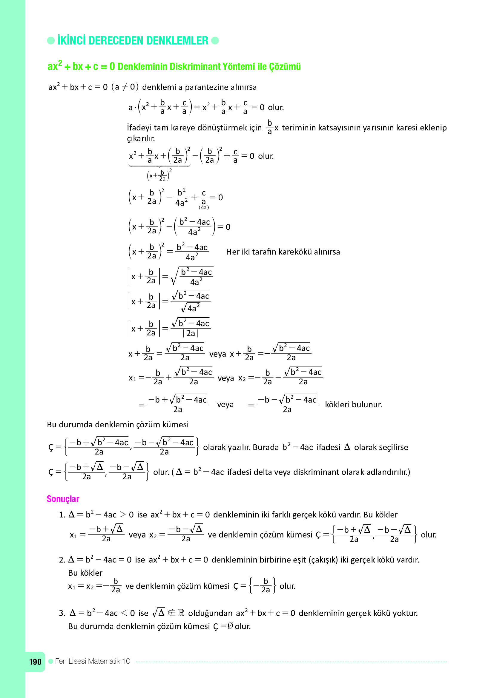 10. Sınıf Meb Yayınları Fen Lisesi Matematik Ders Kitabı Sayfa 190 Cevapları