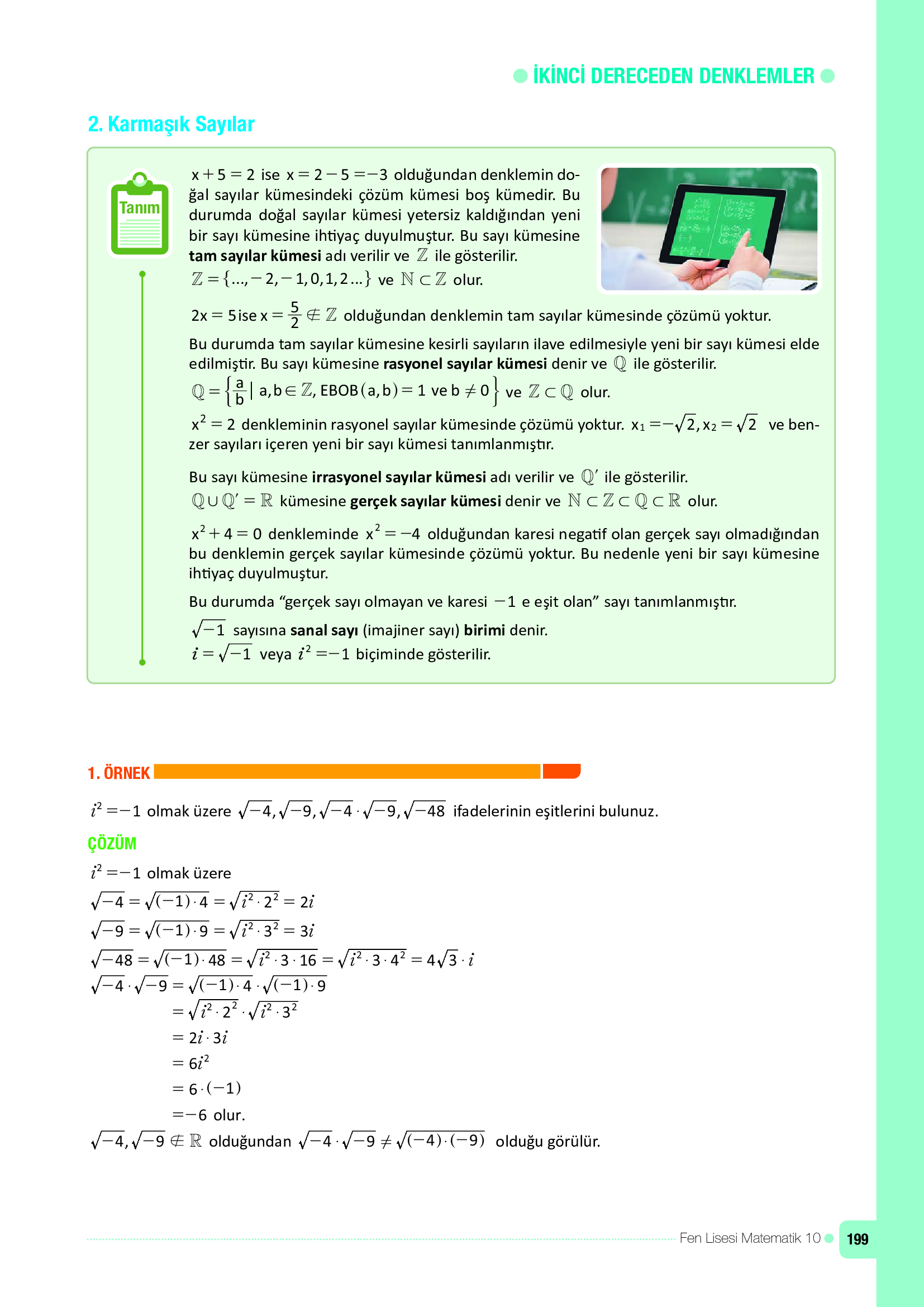 10. Sınıf Meb Yayınları Fen Lisesi Matematik Ders Kitabı Sayfa 199 Cevapları