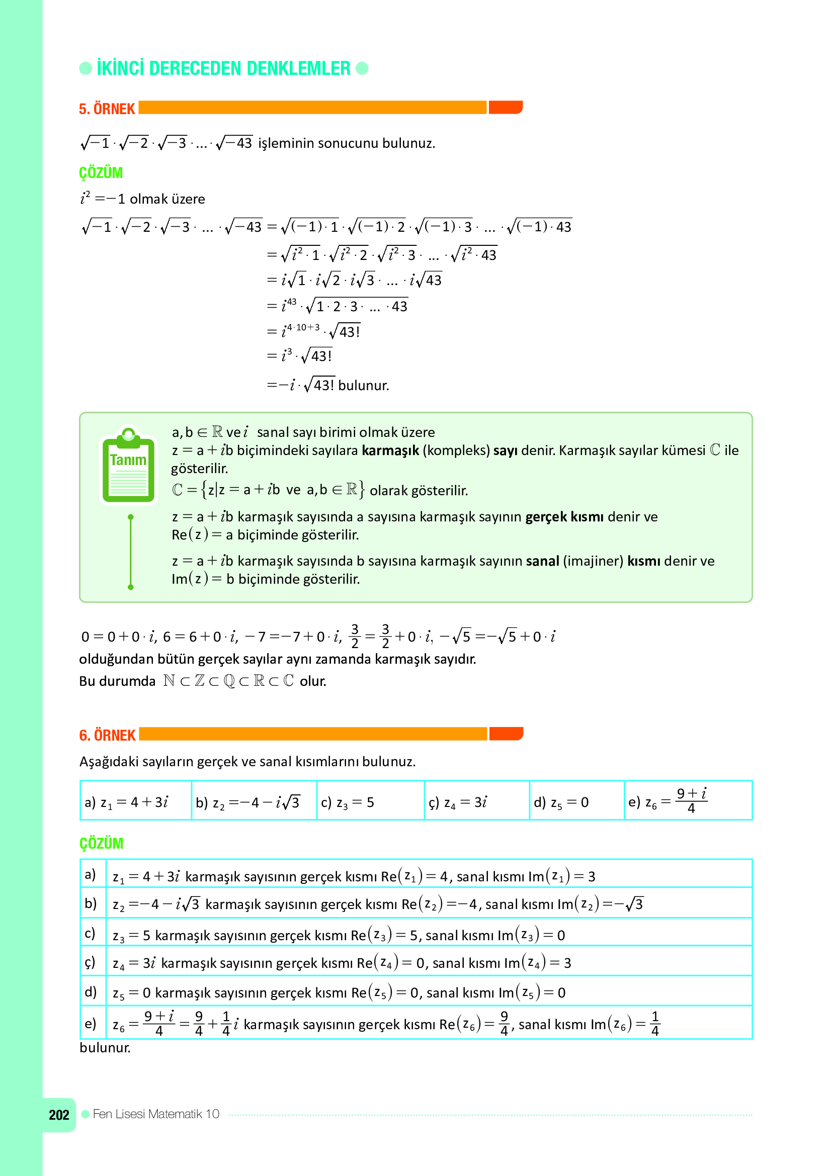 10. Sınıf Meb Yayınları Fen Lisesi Matematik Ders Kitabı Sayfa 202 Cevapları