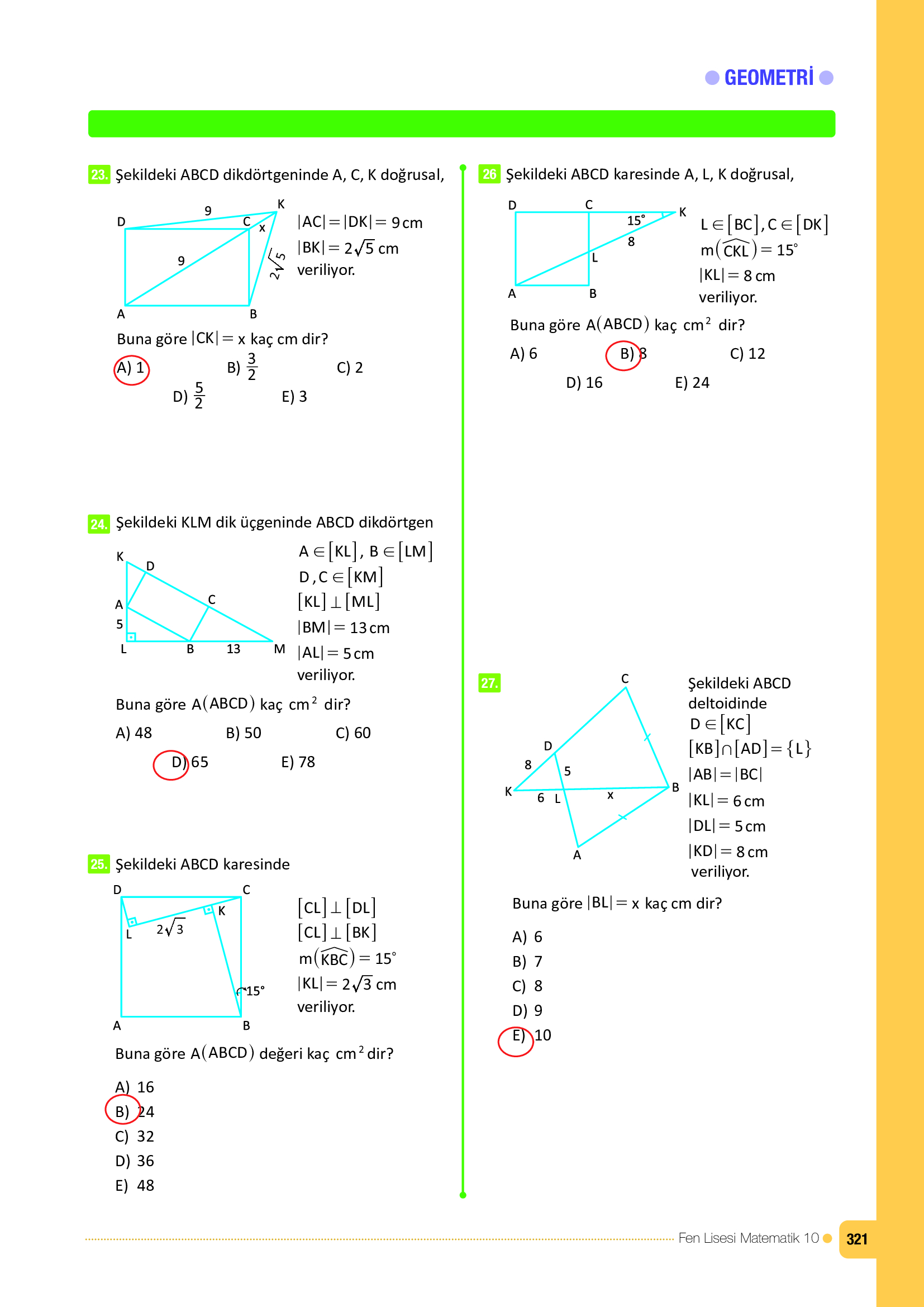 10. Sınıf Meb Yayınları Fen Lisesi Matematik Ders Kitabı Sayfa 321 Cevapları