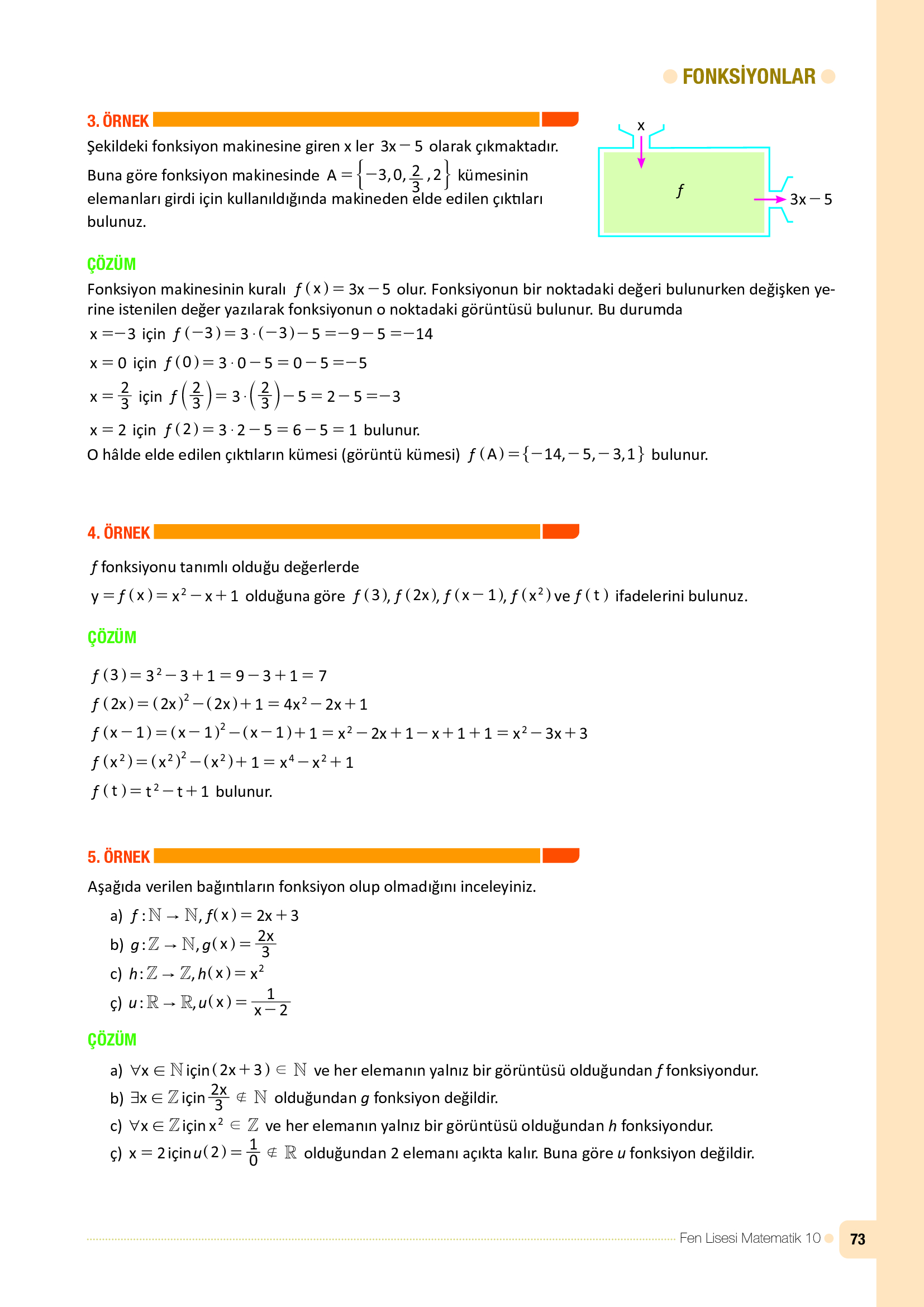 10. Sınıf Meb Yayınları Fen Lisesi Matematik Ders Kitabı Sayfa 73 Cevapları