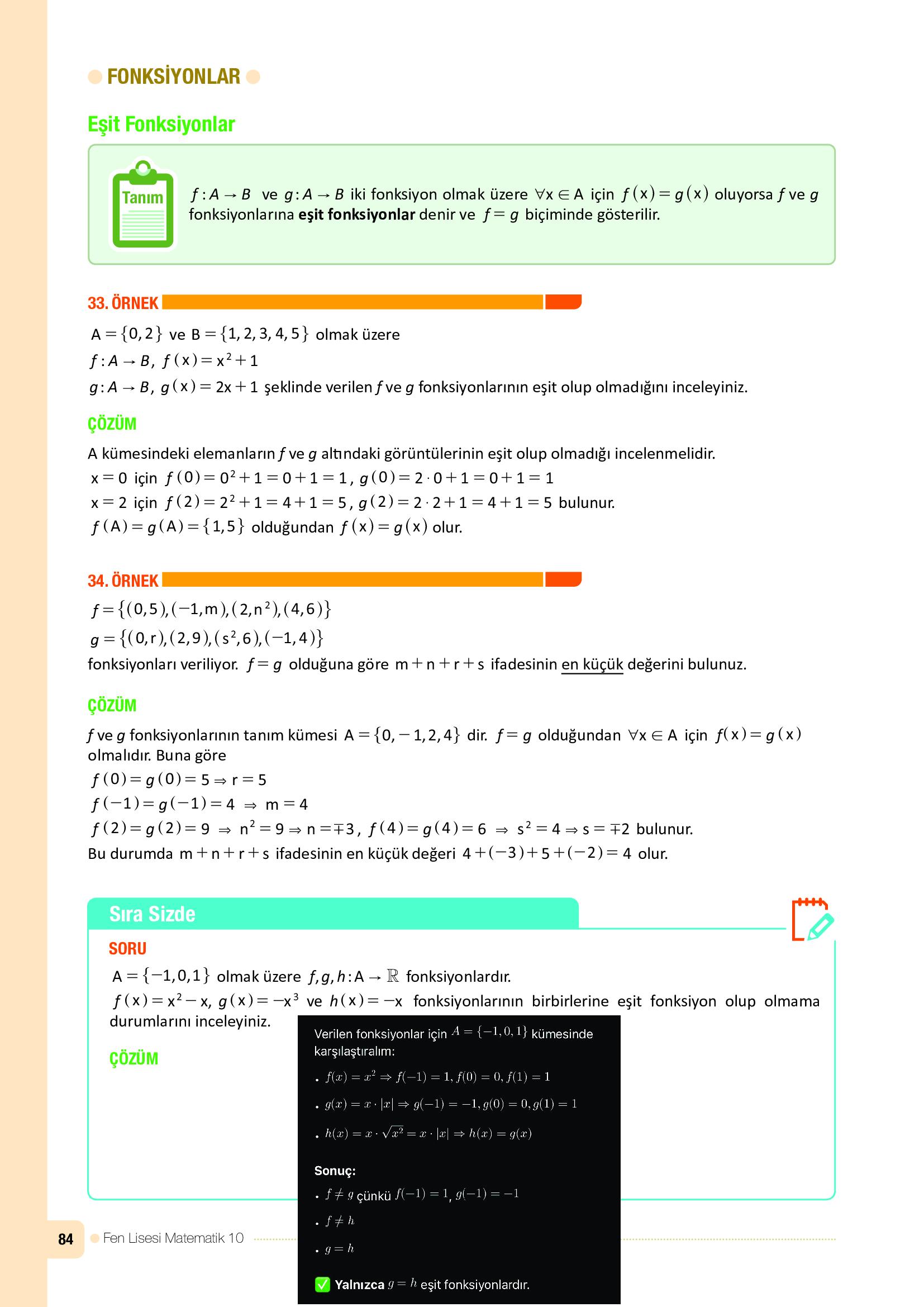 10. Sınıf Meb Yayınları Fen Lisesi Matematik Ders Kitabı Sayfa 84 Cevapları