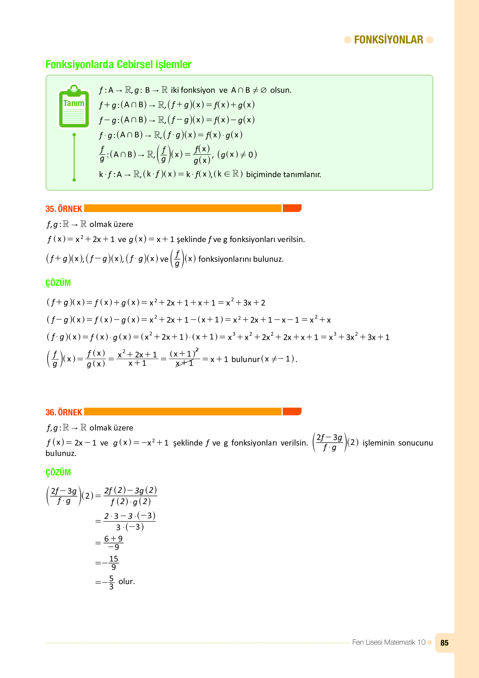 10. Sınıf Meb Yayınları Fen Lisesi Matematik Ders Kitabı Sayfa 85 Cevapları