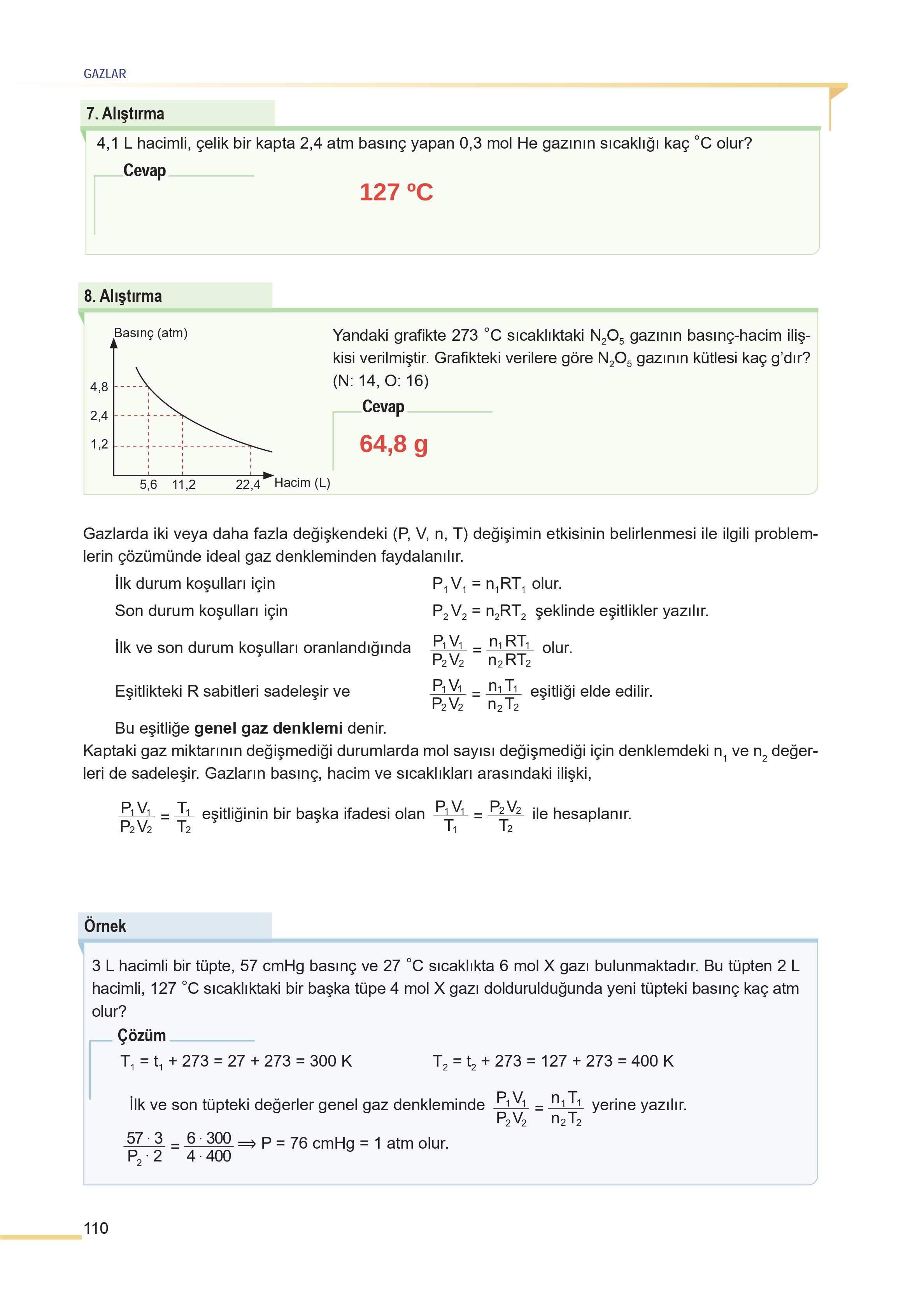 11. Sınıf Meb Yayınları Fen Lisesi Kimya Ders Kitabı Sayfa 110 Cevapları