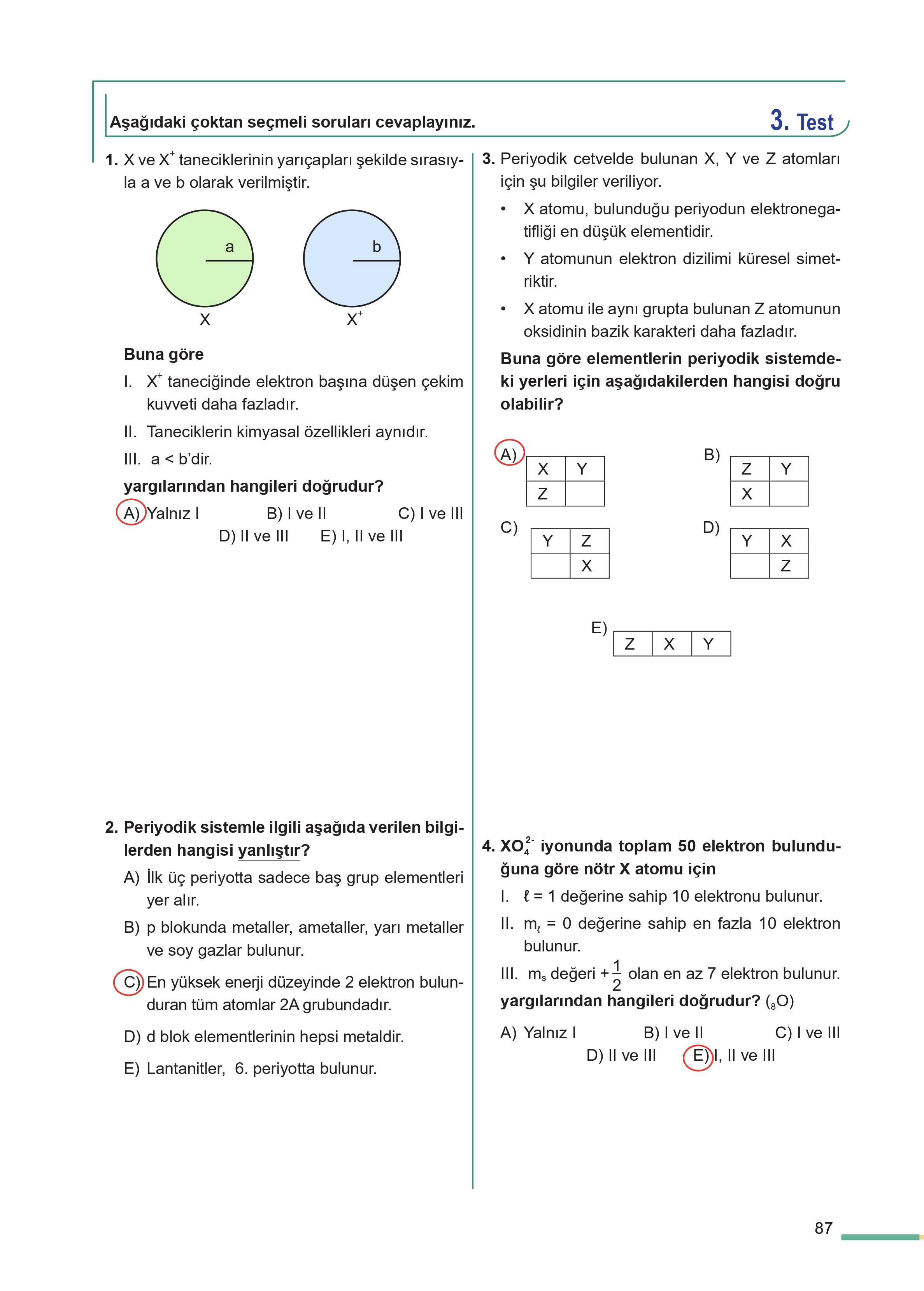 11. Sınıf Meb Yayınları Fen Lisesi Kimya Ders Kitabı Sayfa 87 Cevapları