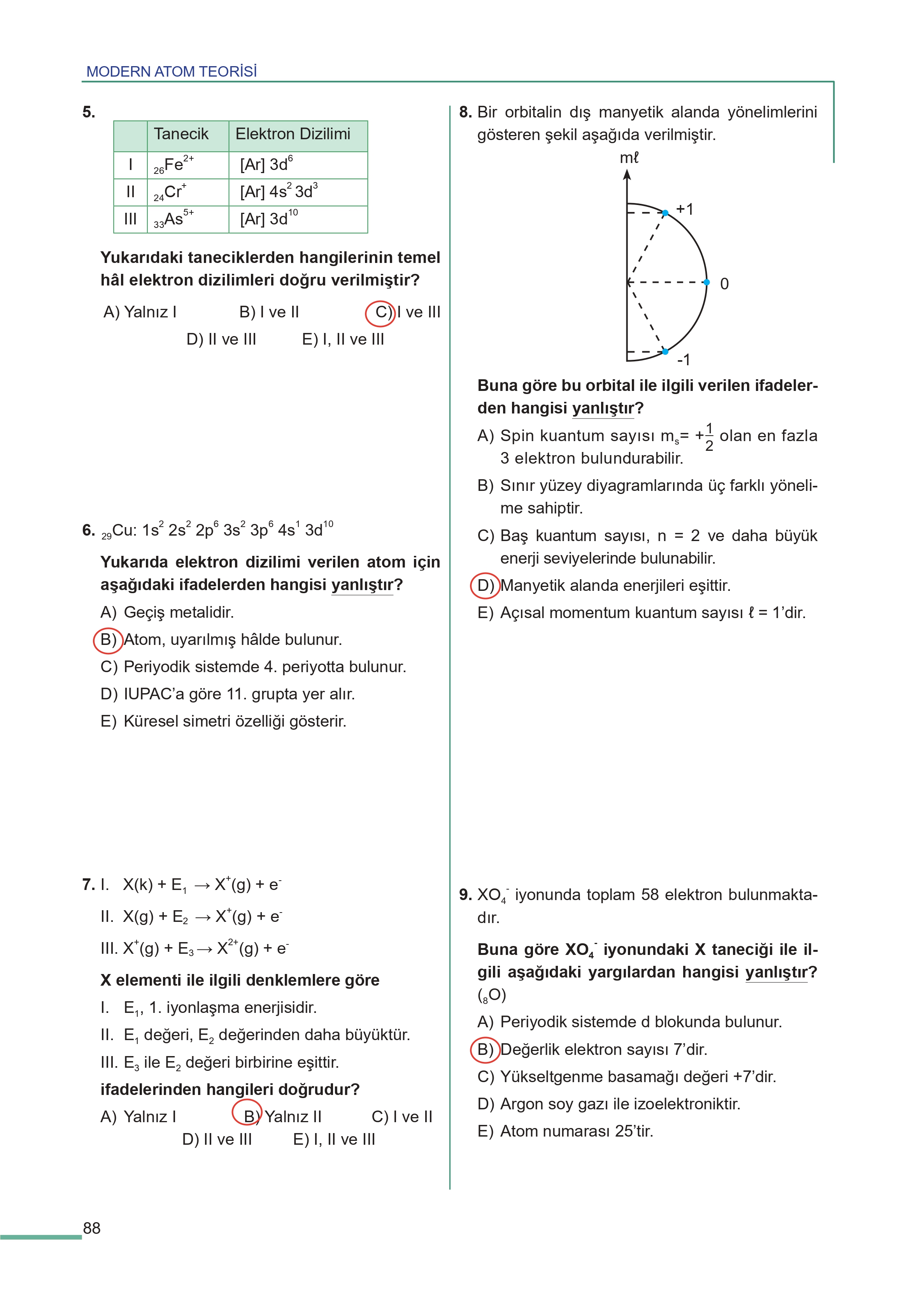 11. Sınıf Meb Yayınları Fen Lisesi Kimya Ders Kitabı Sayfa 88 Cevapları