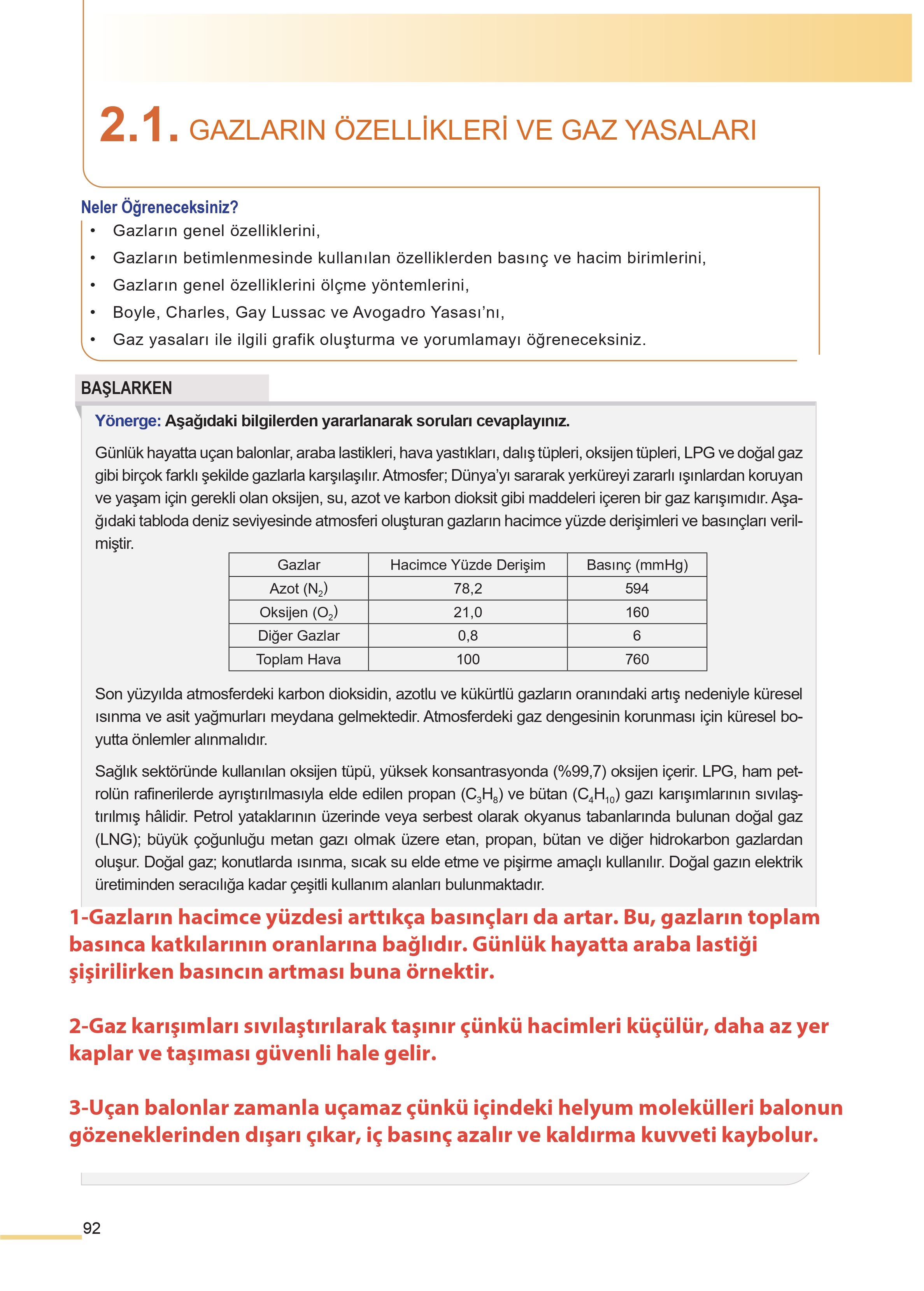 11. Sınıf Meb Yayınları Fen Lisesi Kimya Ders Kitabı Sayfa 92 Cevapları