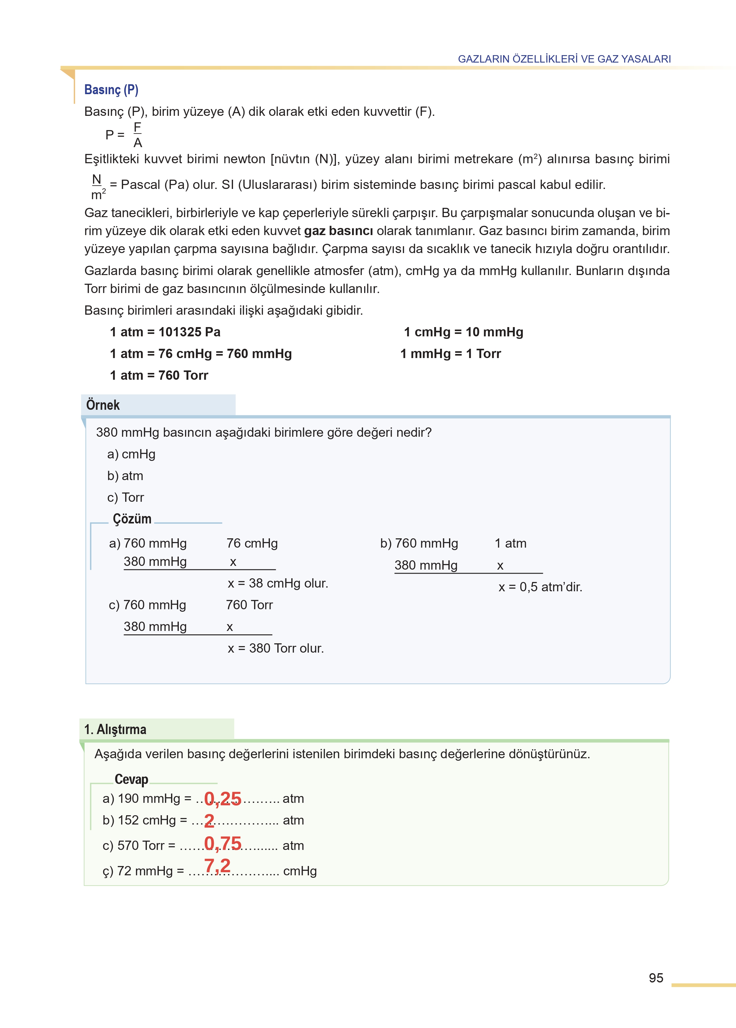 11. Sınıf Meb Yayınları Fen Lisesi Kimya Ders Kitabı Sayfa 95 Cevapları