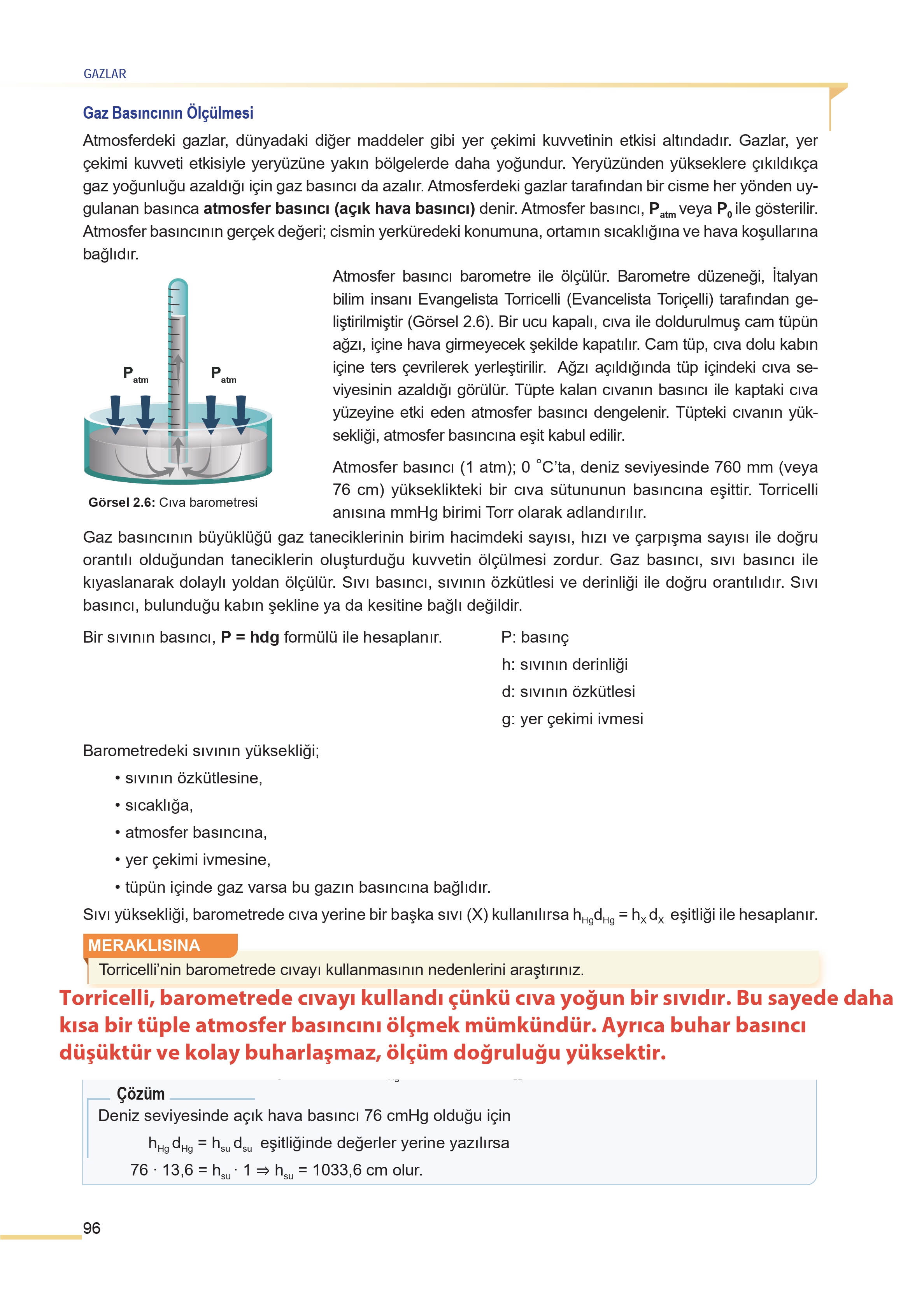11. Sınıf Meb Yayınları Fen Lisesi Kimya Ders Kitabı Sayfa 96 Cevapları