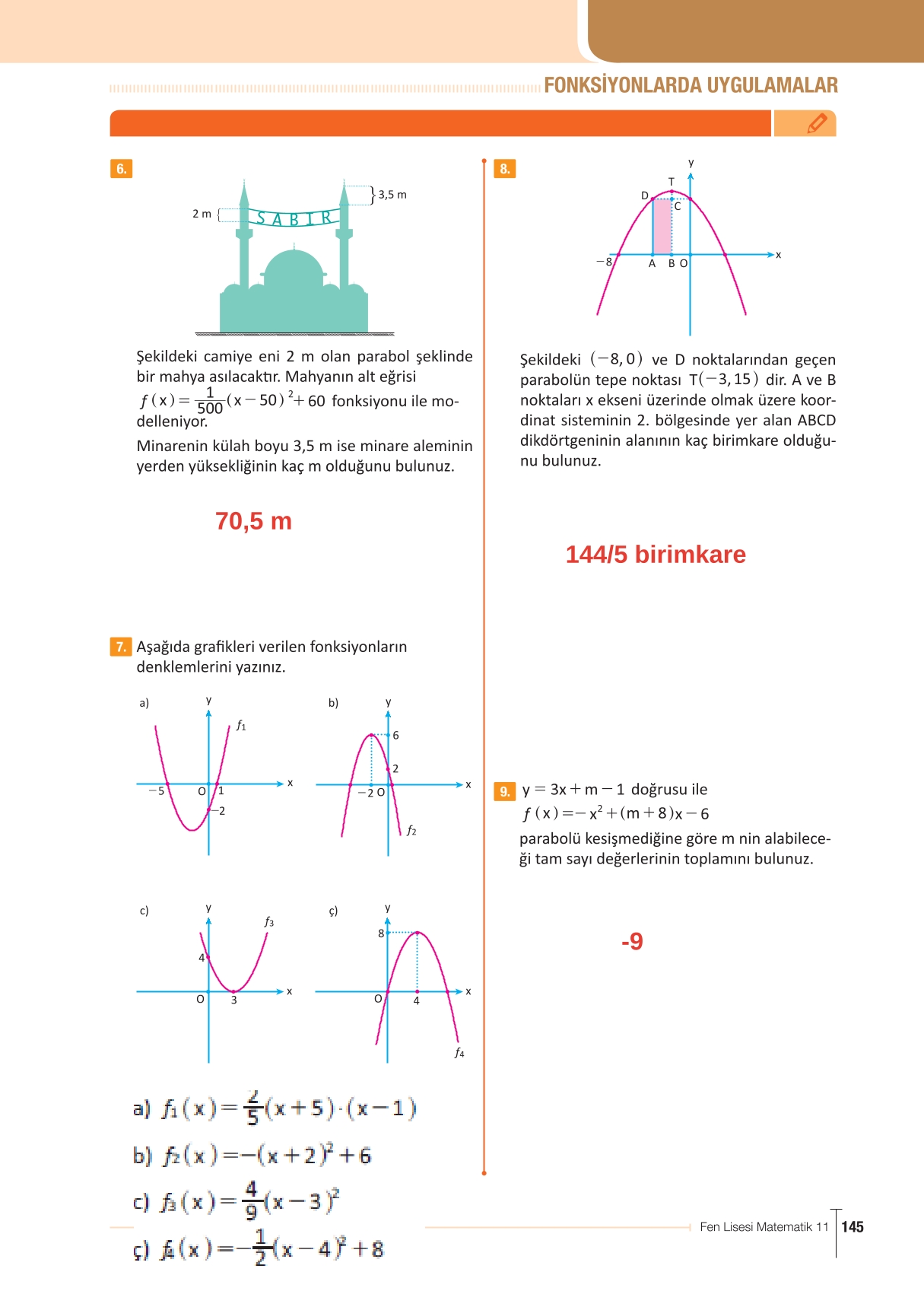11. Sınıf Meb Yayınları Fen Lisesi Matematik Ders Kitabı Sayfa 145 Cevapları