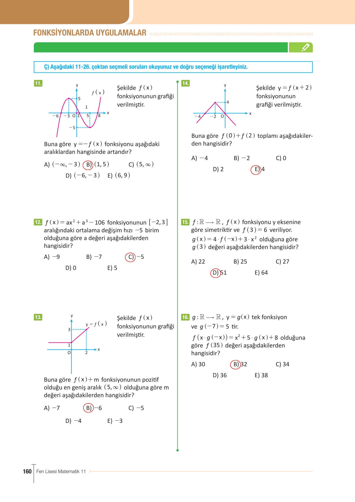 11. Sınıf Meb Yayınları Fen Lisesi Matematik Ders Kitabı Sayfa 160 Cevapları 11. Sınıf Meb Yayınları Fen Lisesi Matematik Ders Kitabı Sayfa 160 Cevapları