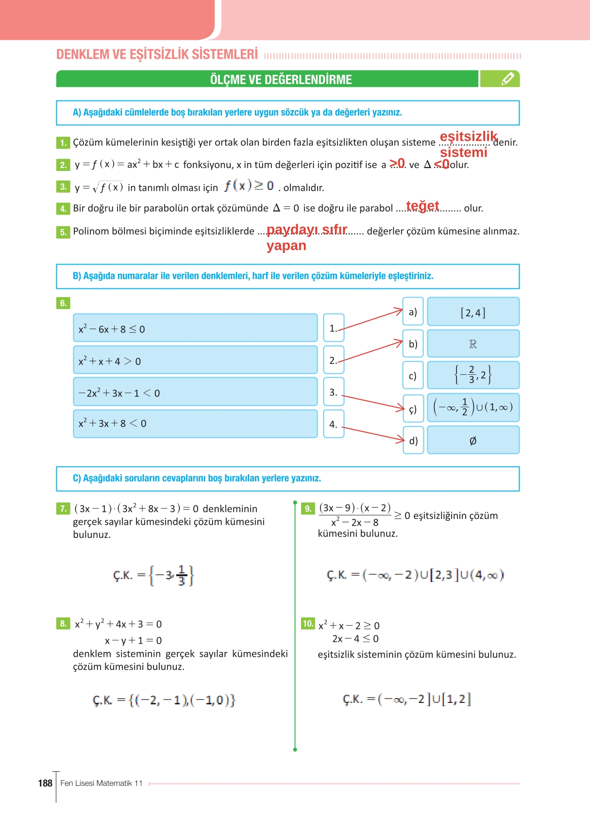 11. Sınıf Meb Yayınları Fen Lisesi Matematik Ders Kitabı Sayfa 188 Cevapları 11. Sınıf Meb Yayınları Fen Lisesi Matematik Ders Kitabı Sayfa 188 Cevapları