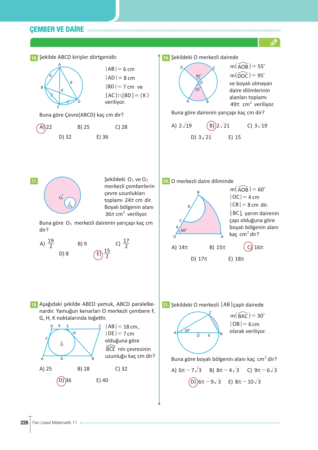 11. Sınıf Meb Yayınları Fen Lisesi Matematik Ders Kitabı Sayfa 226 Cevapları