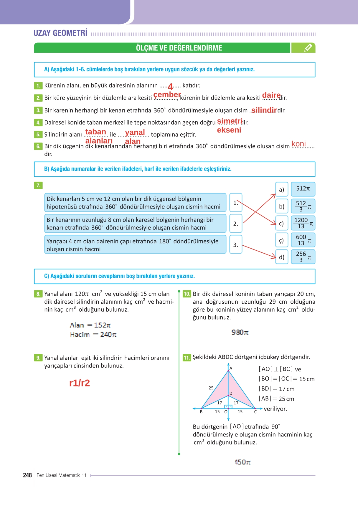 11. Sınıf Meb Yayınları Fen Lisesi Matematik Ders Kitabı Sayfa 248 Cevapları