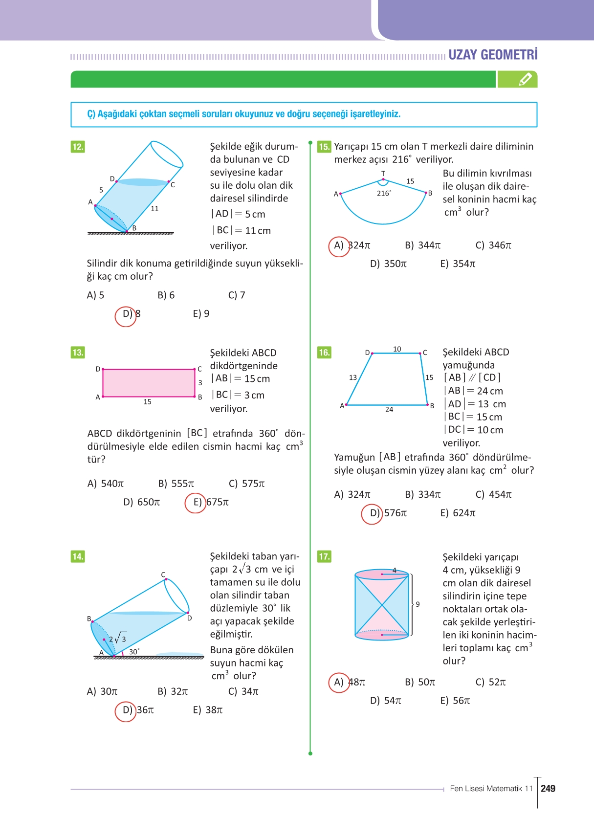 11. Sınıf Meb Yayınları Fen Lisesi Matematik Ders Kitabı Sayfa 249 Cevapları