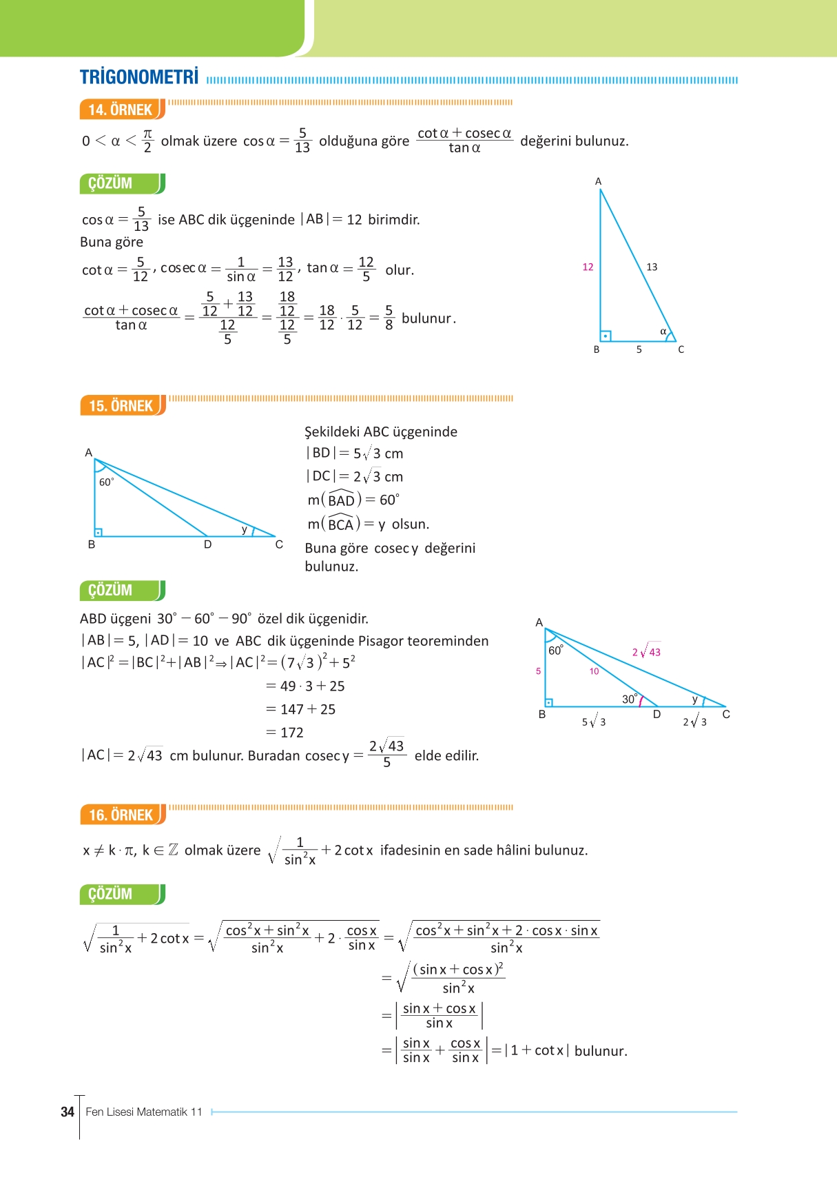 11. Sınıf Meb Yayınları Fen Lisesi Matematik Ders Kitabı Sayfa 34 Cevapları