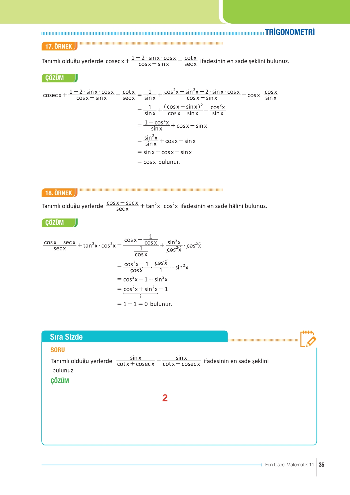11. Sınıf Meb Yayınları Fen Lisesi Matematik Ders Kitabı Sayfa 35 Cevapları