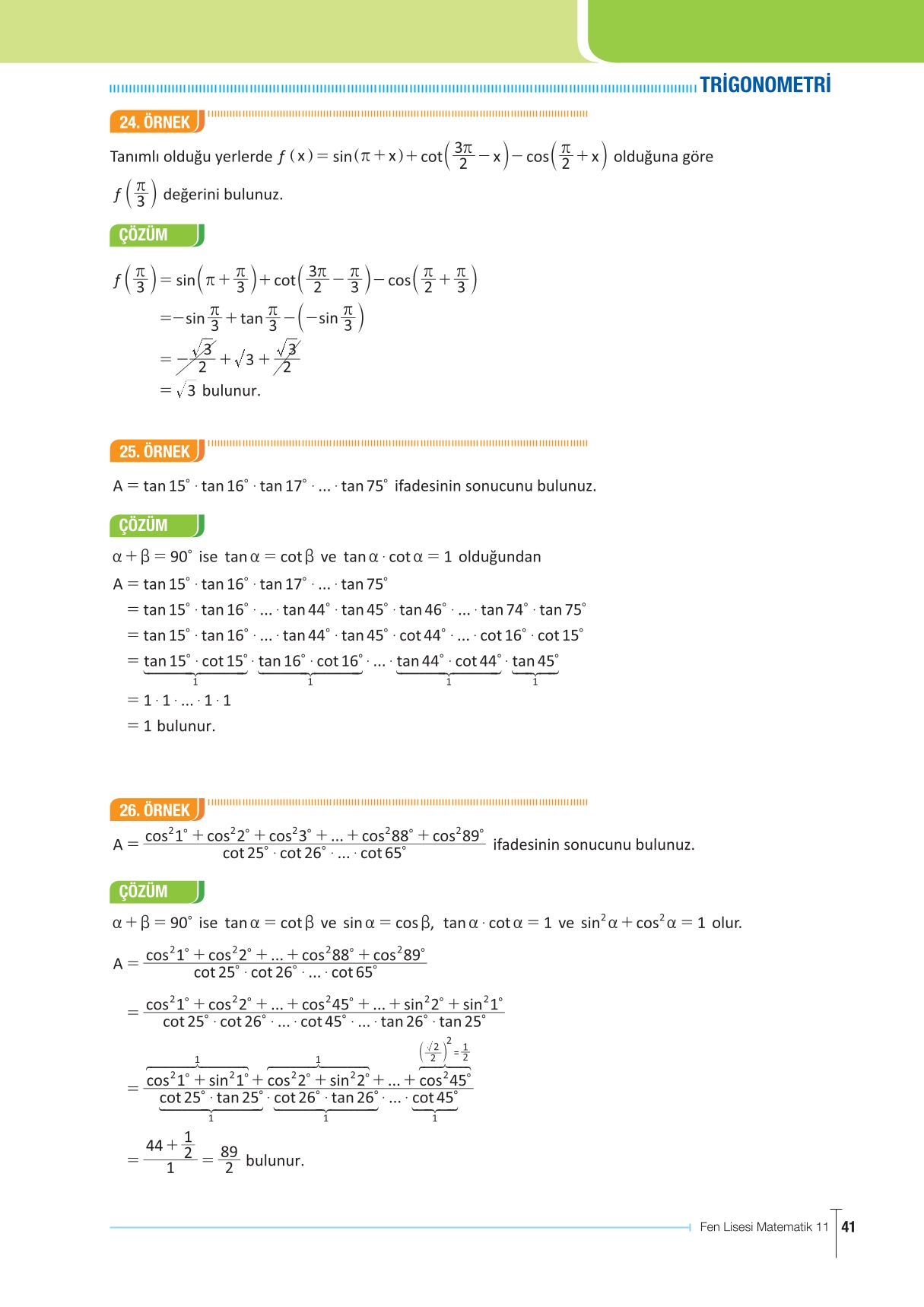 11. Sınıf Meb Yayınları Fen Lisesi Matematik Ders Kitabı Sayfa 41 Cevapları