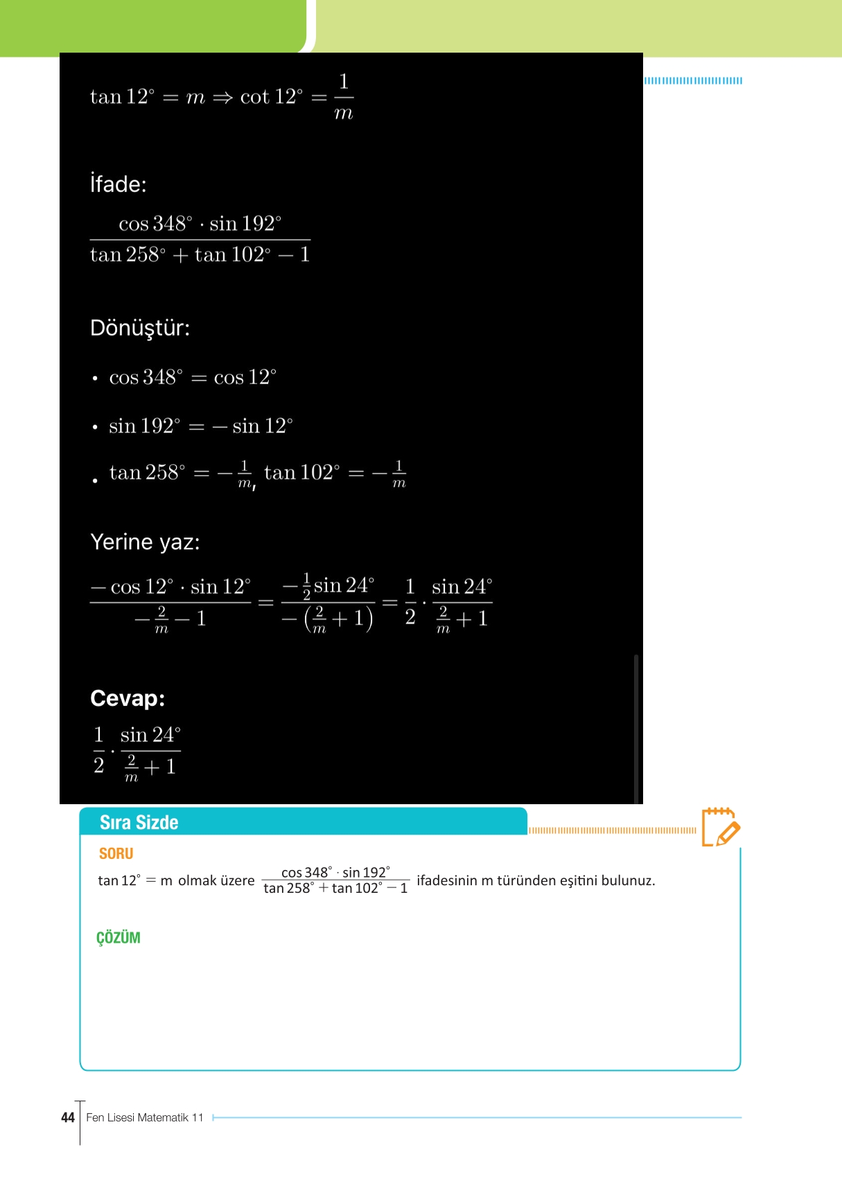 11. Sınıf Meb Yayınları Fen Lisesi Matematik Ders Kitabı Sayfa 44 Cevapları