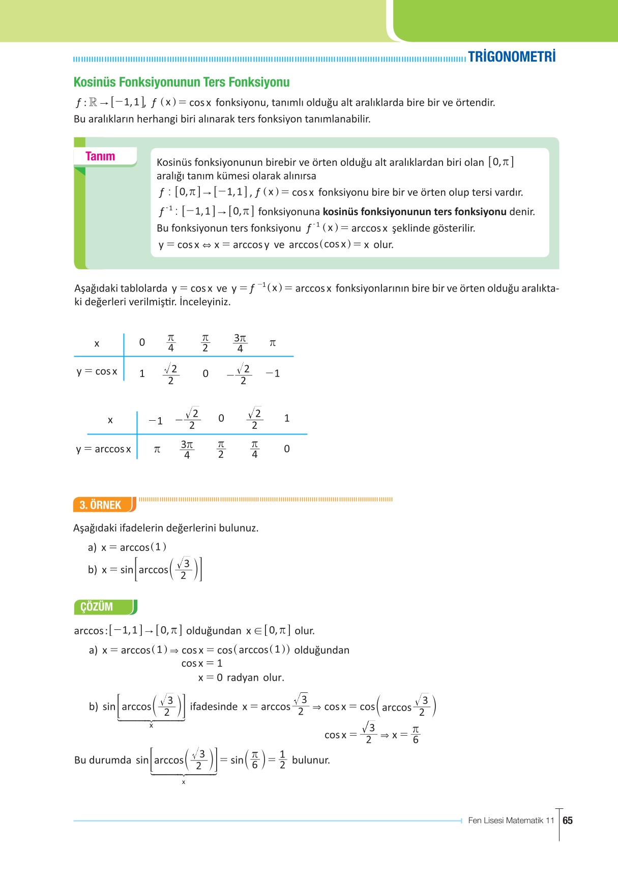 11. Sınıf Meb Yayınları Fen Lisesi Matematik Ders Kitabı Sayfa 65 Cevapları