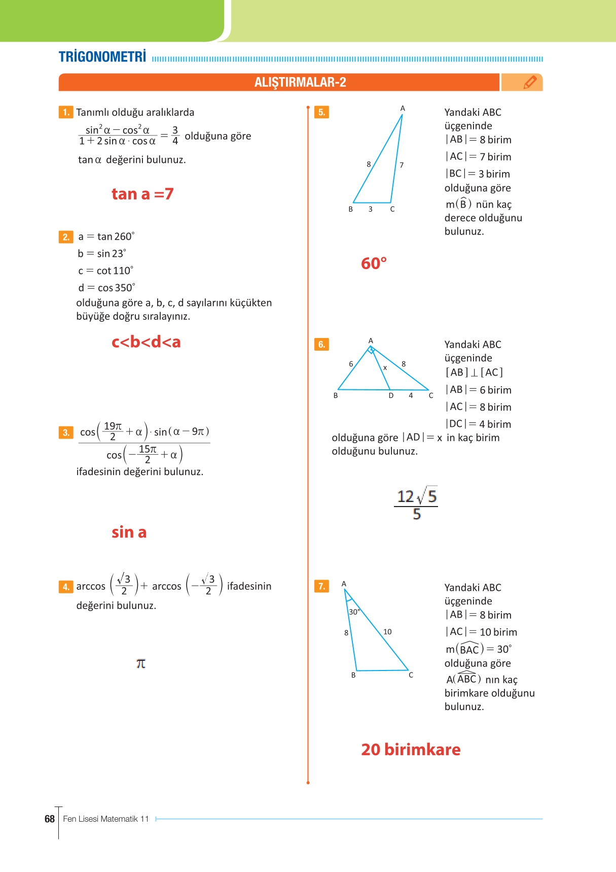 11. Sınıf Meb Yayınları Fen Lisesi Matematik Ders Kitabı Sayfa 68 Cevapları