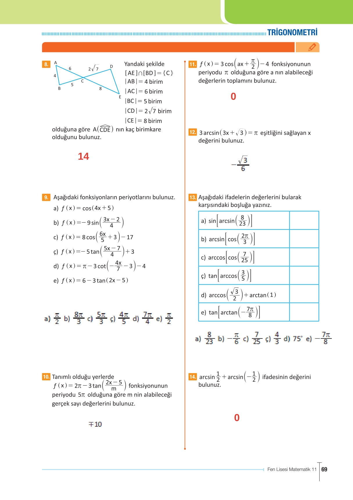 11. Sınıf Meb Yayınları Fen Lisesi Matematik Ders Kitabı Sayfa 69 Cevapları