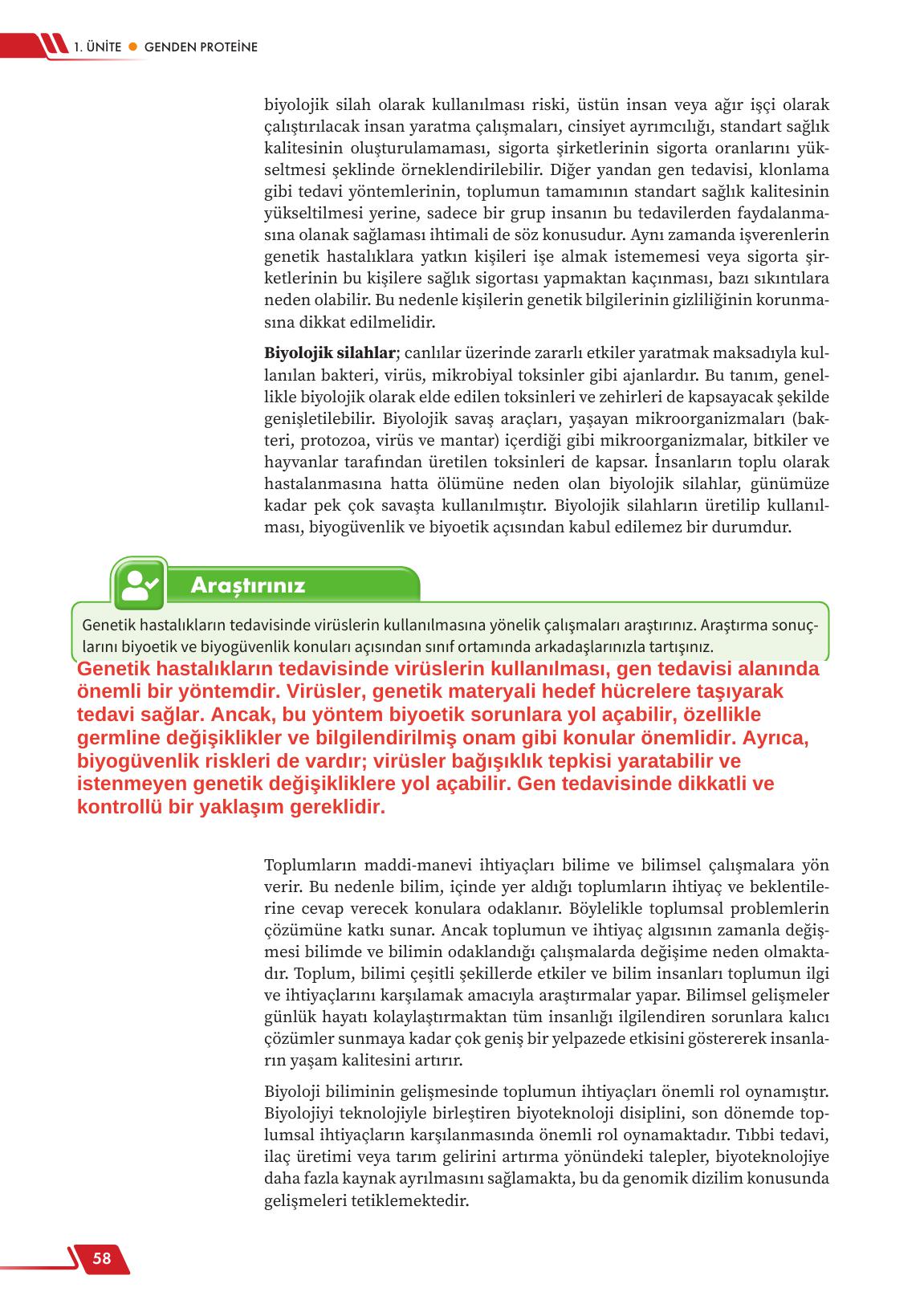 12. Sınıf Meb Yayınları Fen Lisesi Biyoloji Ders Kitabı Sayfa 58 Cevapları