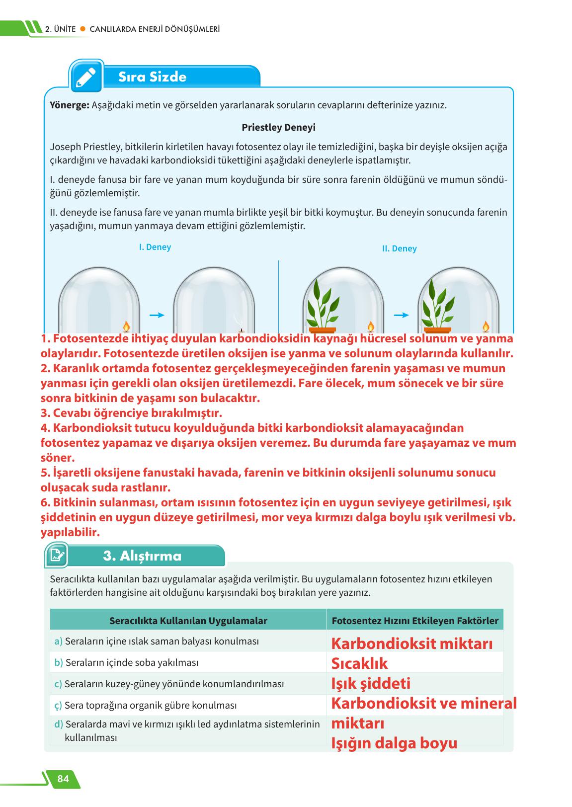 12. Sınıf Meb Yayınları Fen Lisesi Biyoloji Ders Kitabı Sayfa 84 Cevapları