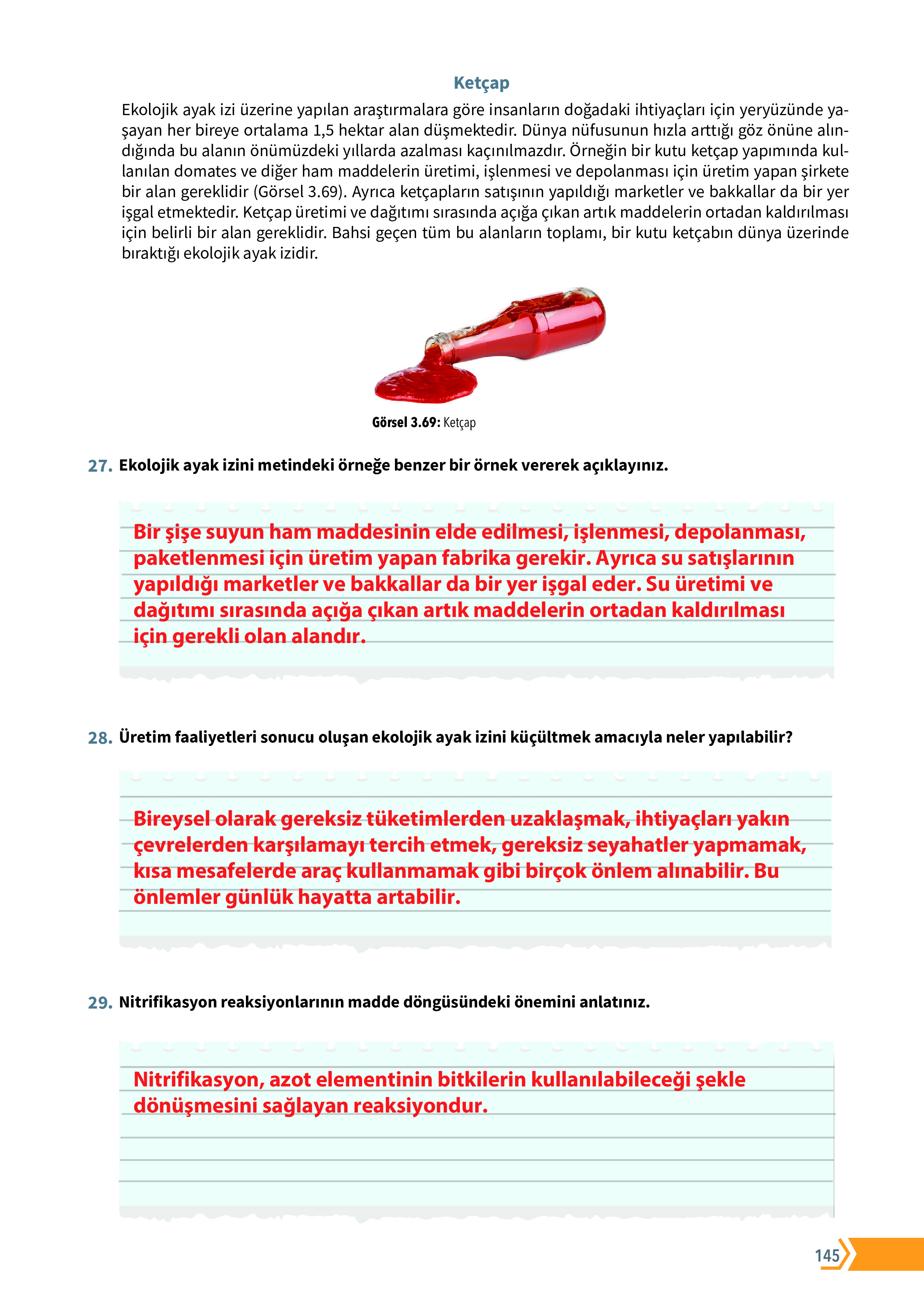 10. Sınıf Meb Yayınları Fen Lisesi Biyoloji Ders Kitabı Sayfa 145 Cevapları