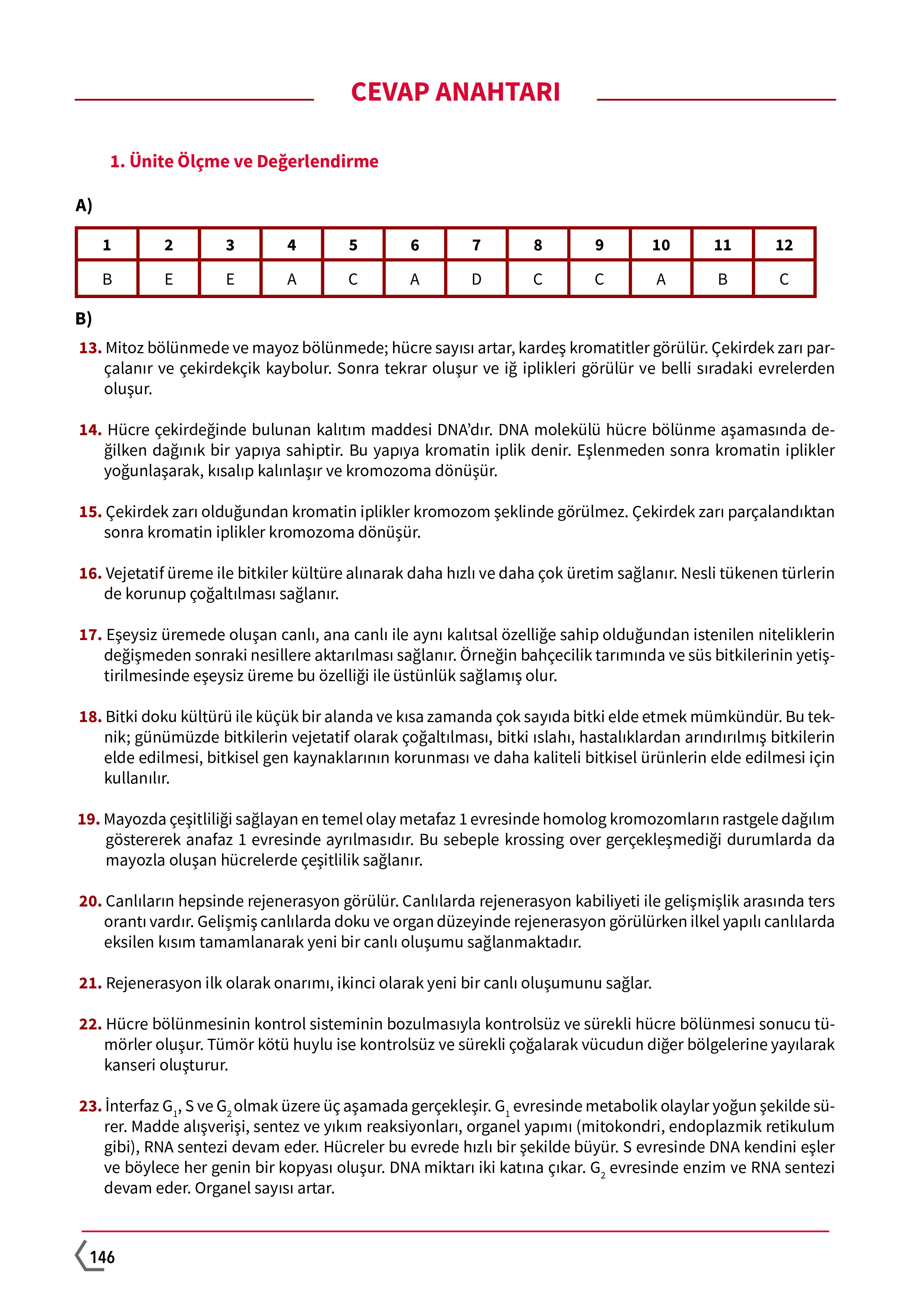 10. Sınıf Meb Yayınları Fen Lisesi Biyoloji Ders Kitabı Sayfa 146 Cevapları
