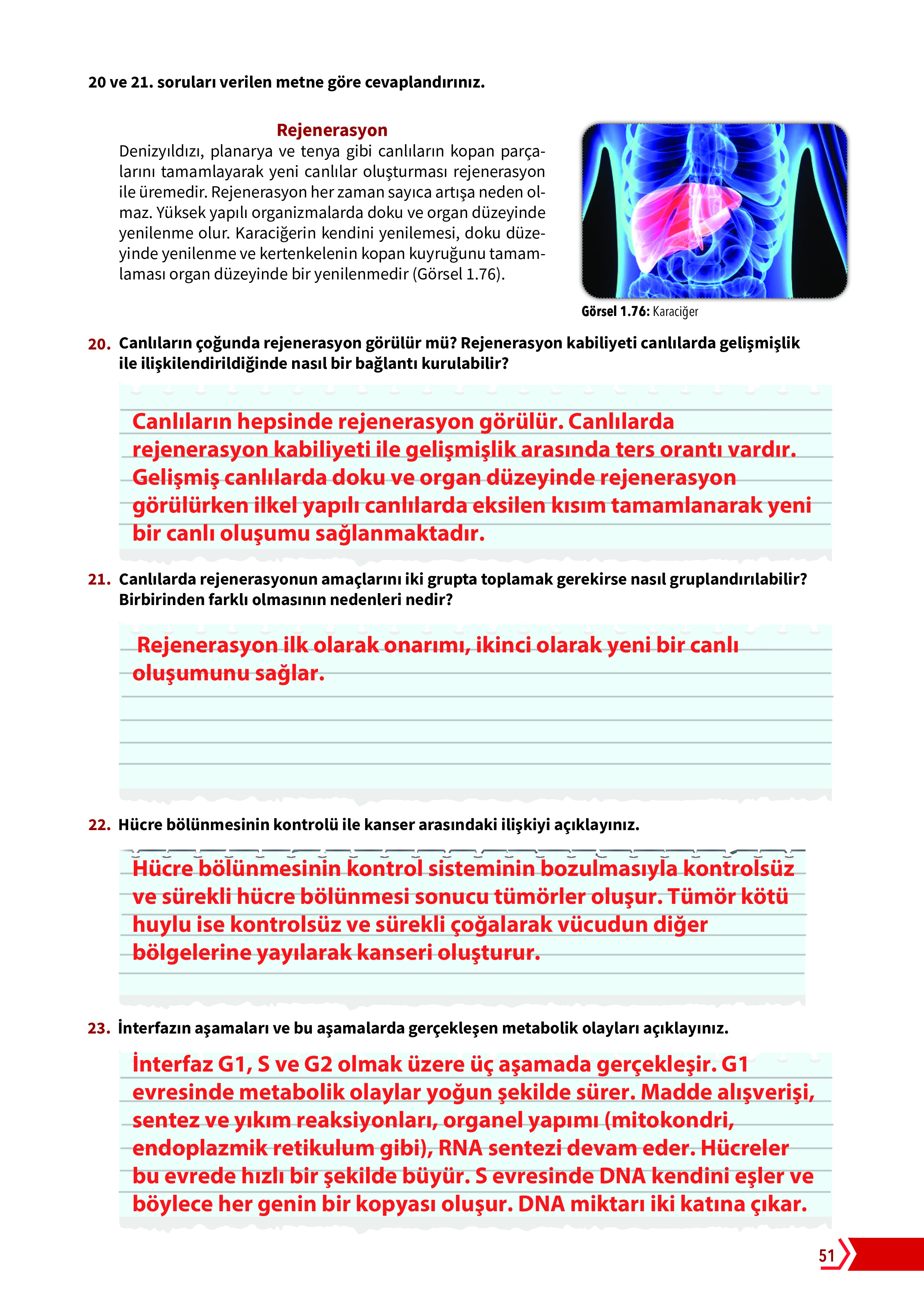 10. Sınıf Meb Yayınları Fen Lisesi Biyoloji Ders Kitabı Sayfa 51 Cevapları