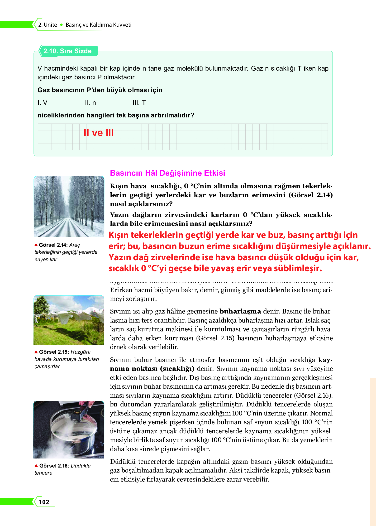 10. Sınıf Meb Yayınları Fen Lisesi Fizik Ders Kitabı Sayfa 102 Cevapları